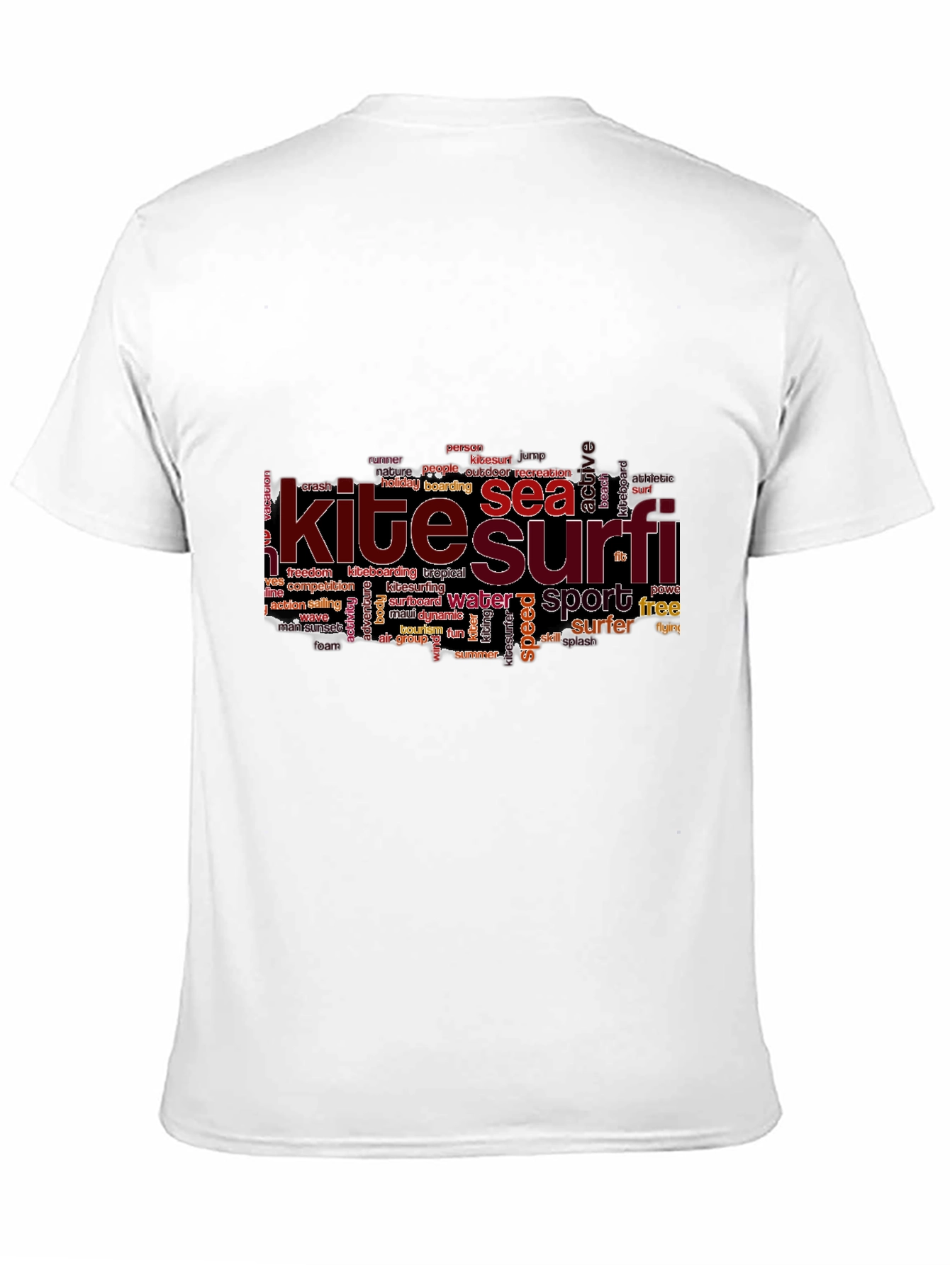 Kite Surf Tee - Sea Sport Word Art - Black Cotton Casual T-Shirt