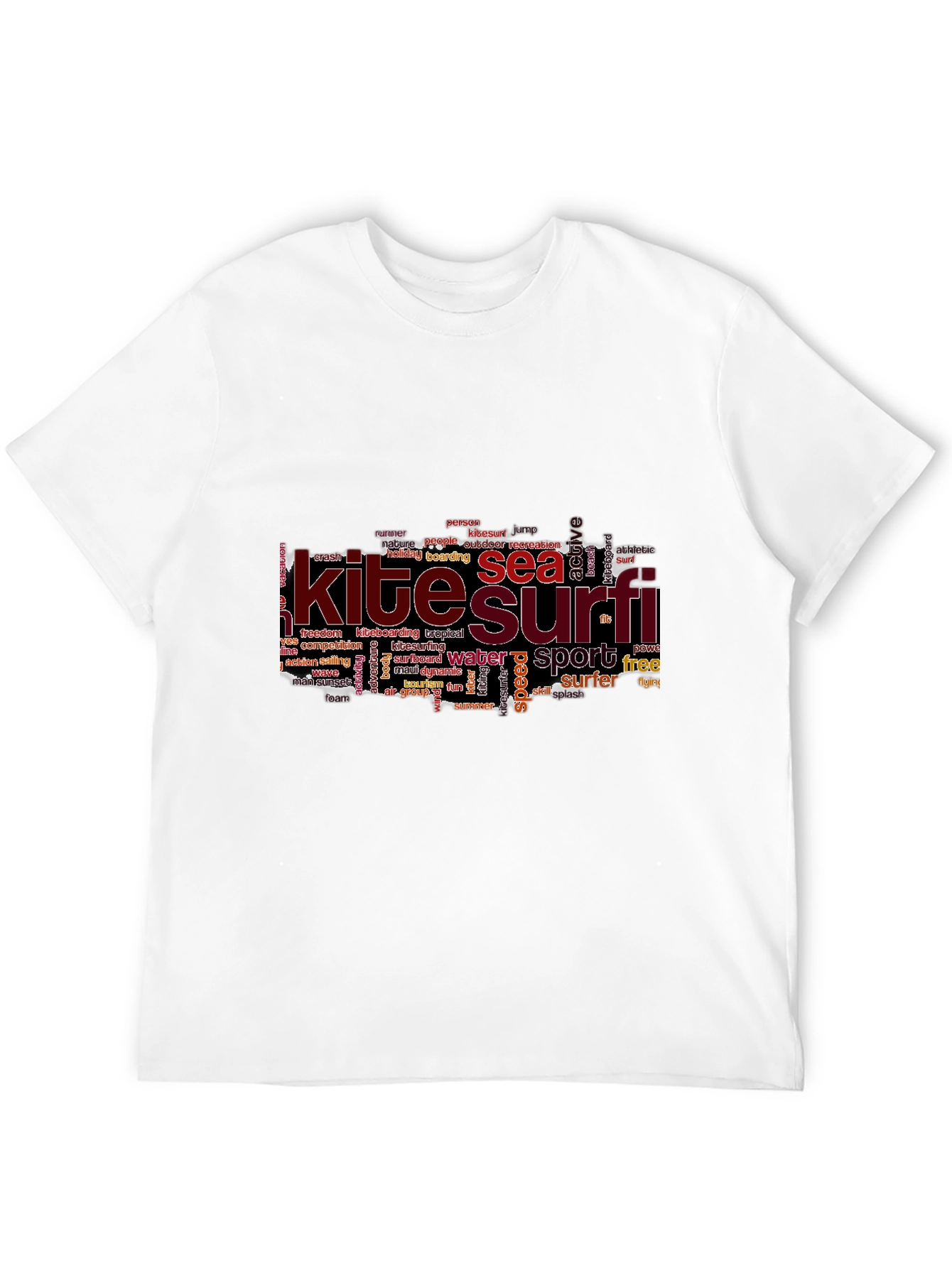 Kite Surf Tee - Sea Sport Word Art - Black Cotton Casual T-Shirt