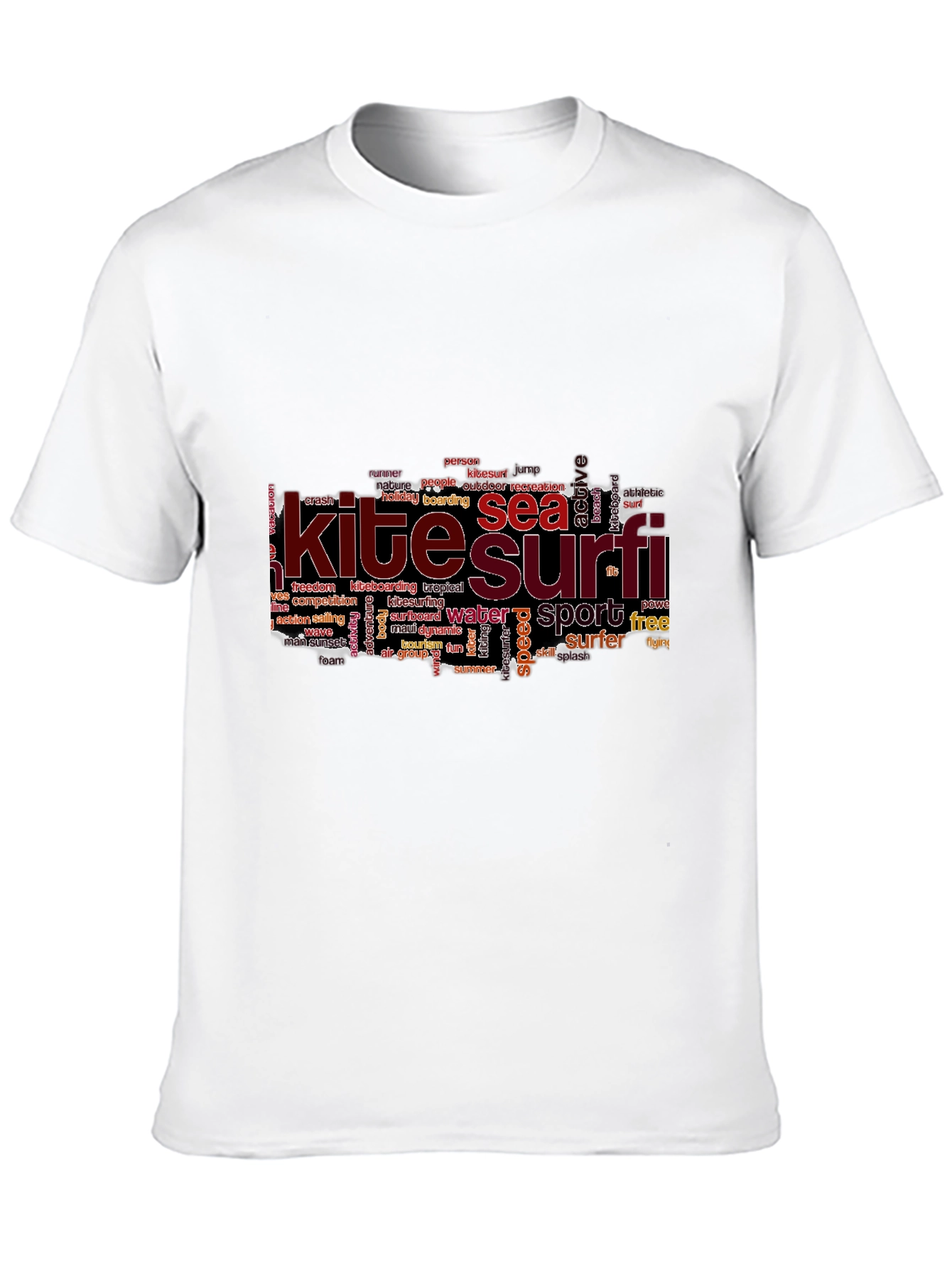 Kite Surf Tee - Sea Sport Word Art - Black Cotton Casual T-Shirt