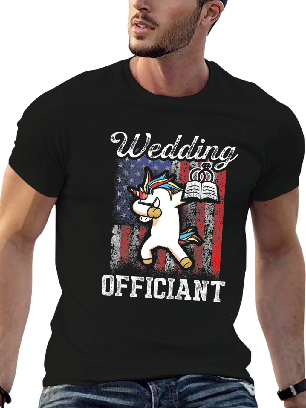 Wedding Officiant T-Shirt - Unicorn Dabbing