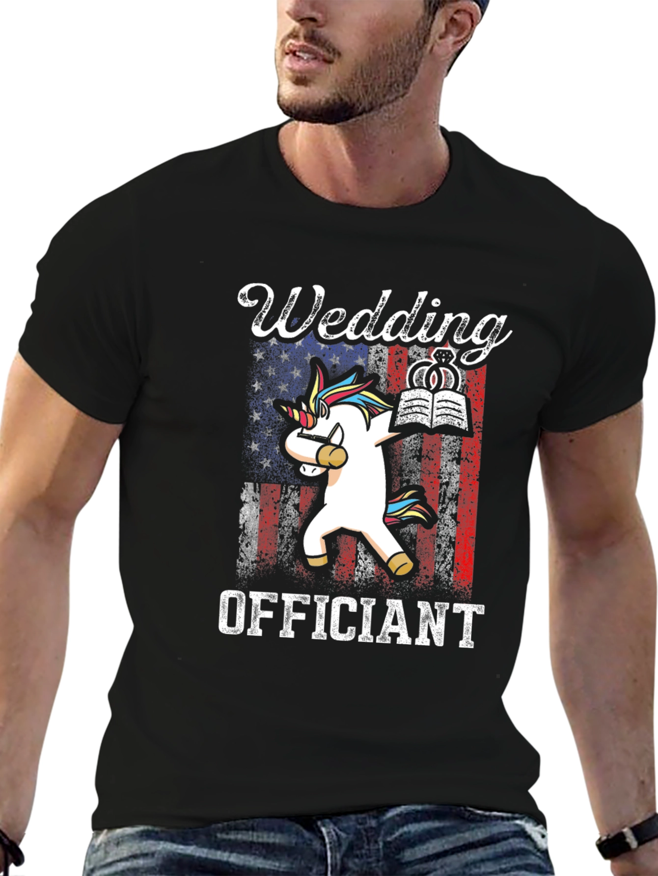 Wedding Officiant T-Shirt - Unicorn Dabbing
