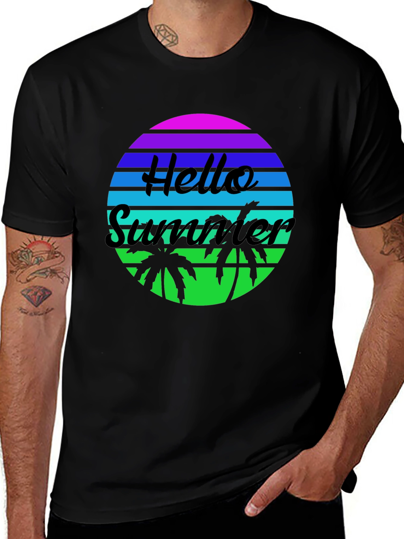 Hello Summer Retro Sunset Graphic T-Shirt