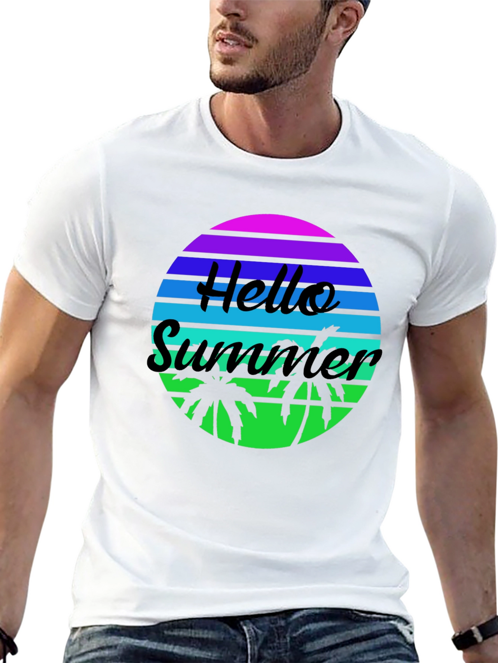 Hello Summer Retro Sunset Graphic T-Shirt