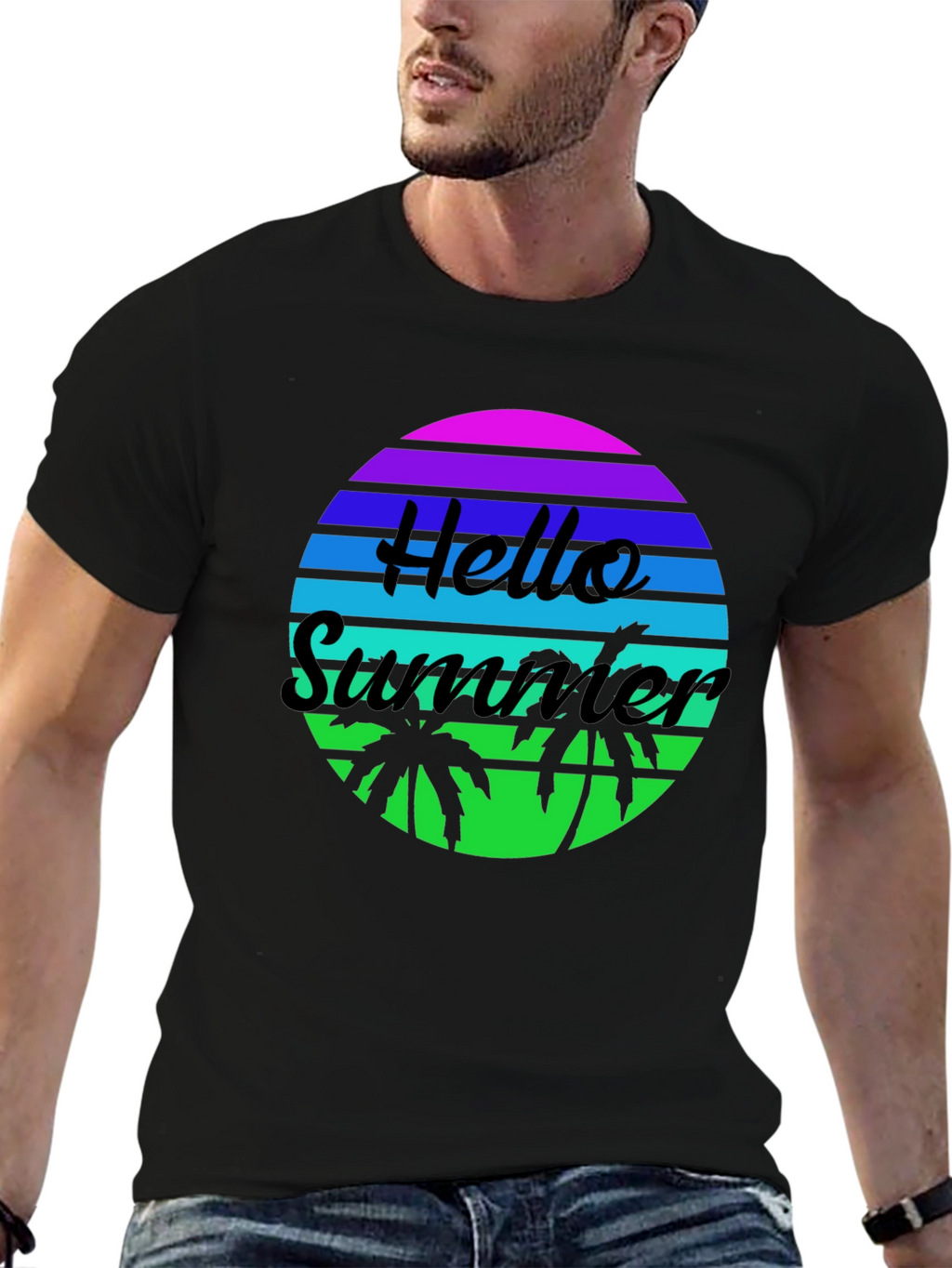 Hello Summer Retro Sunset Graphic T-Shirt