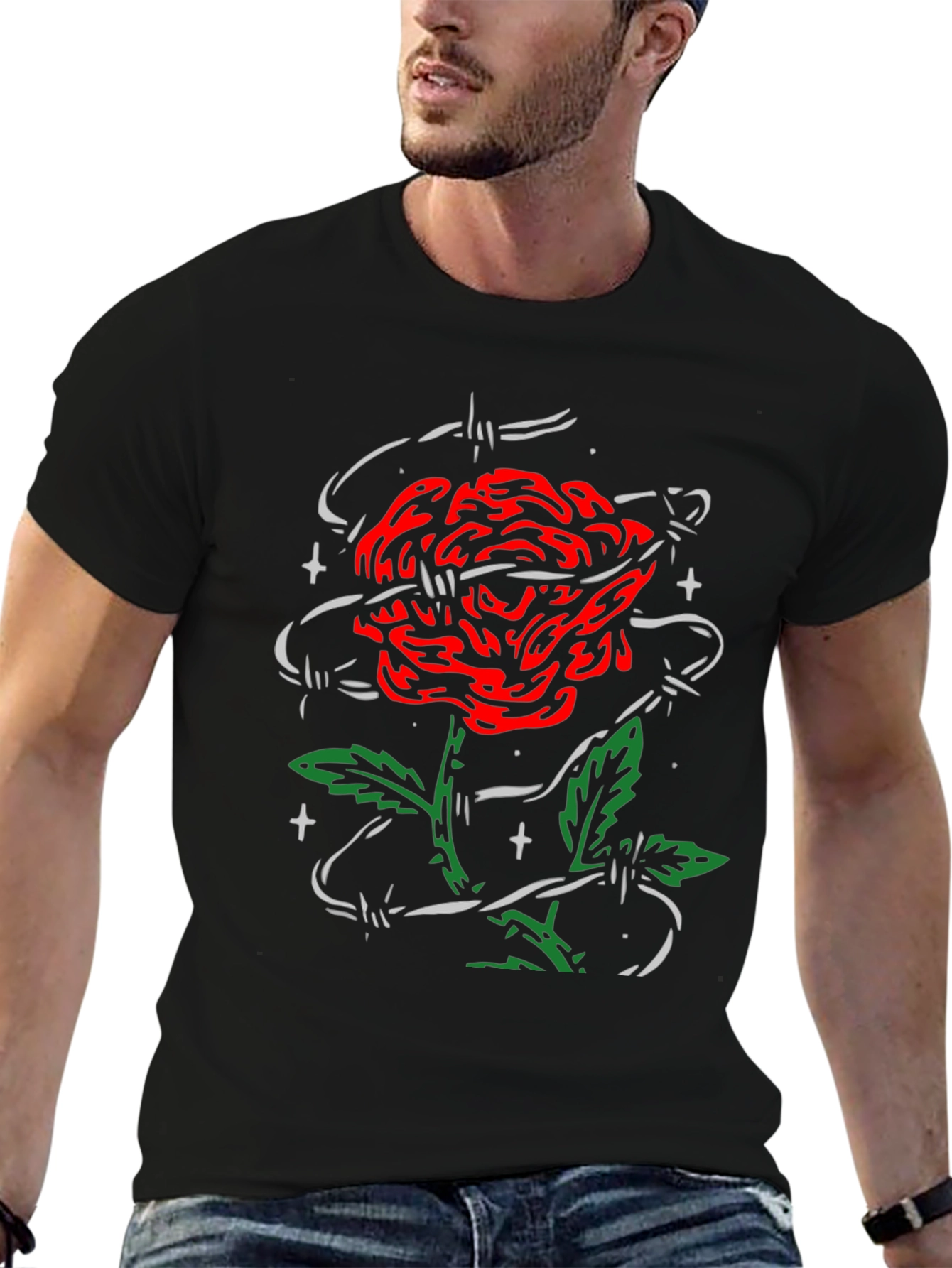 Rose and Barbed Wire Graphic Tee