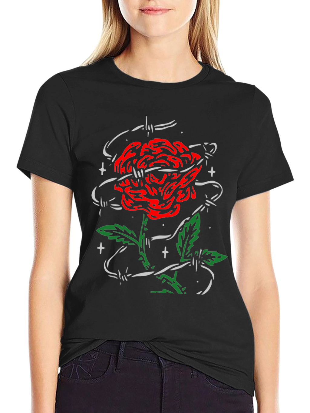Rose and Barbed Wire Graphic Tee