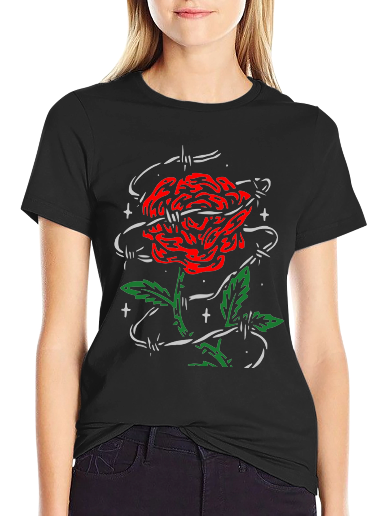 Rose and Barbed Wire Graphic Tee