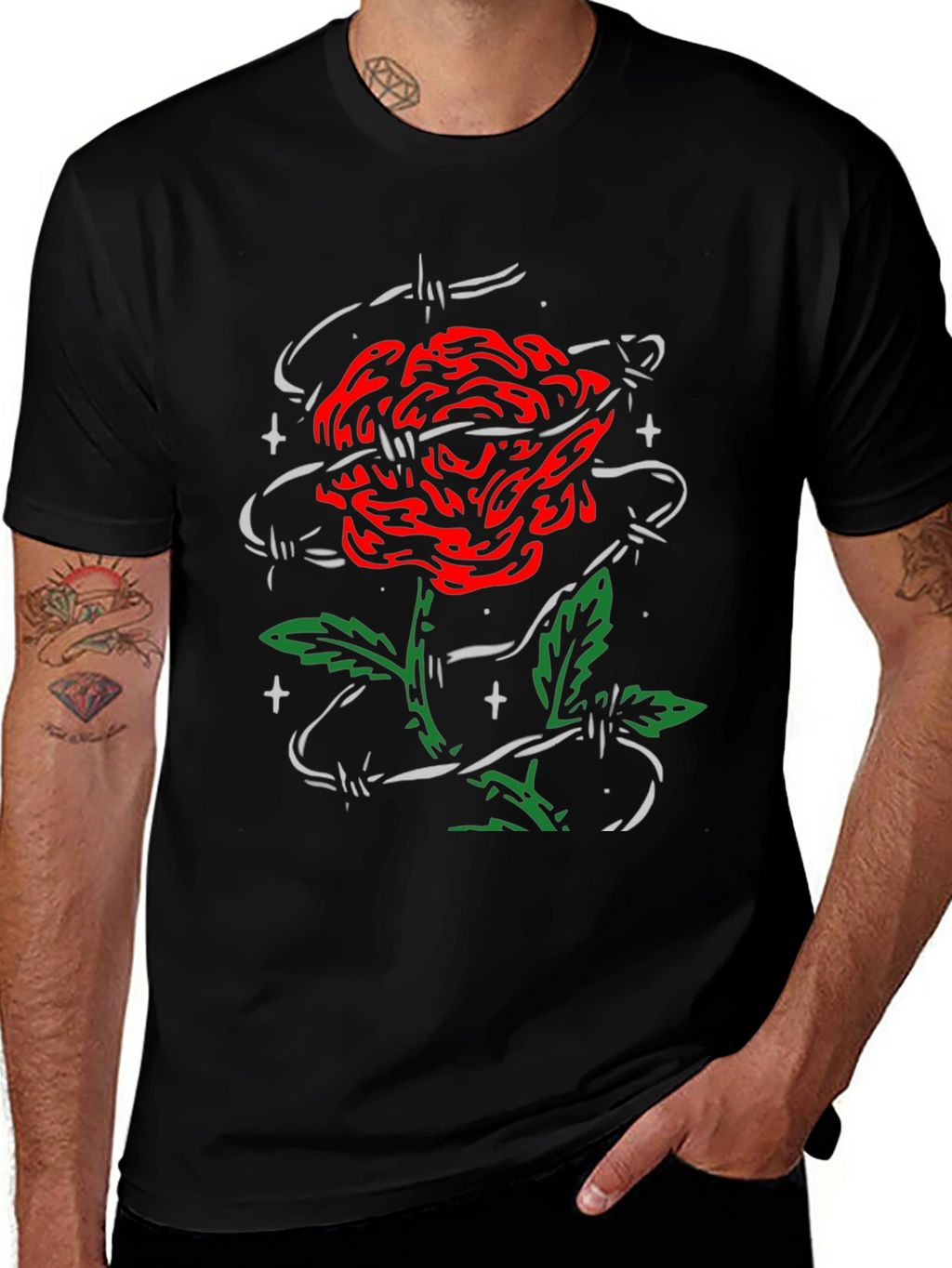 Rose and Barbed Wire Graphic Tee