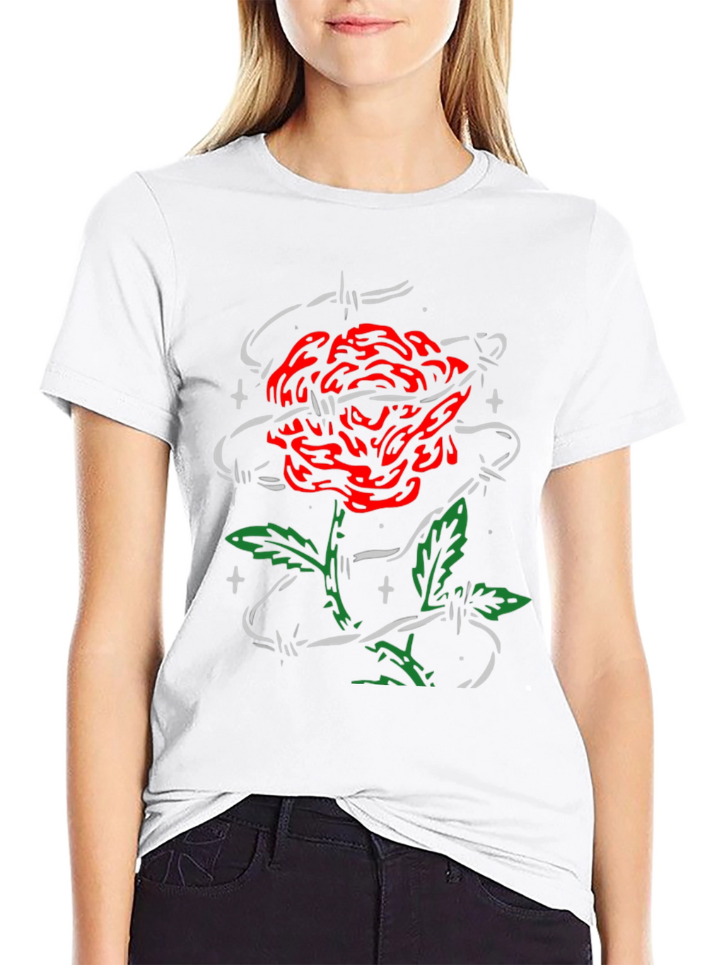 Rose and Barbed Wire Graphic Tee