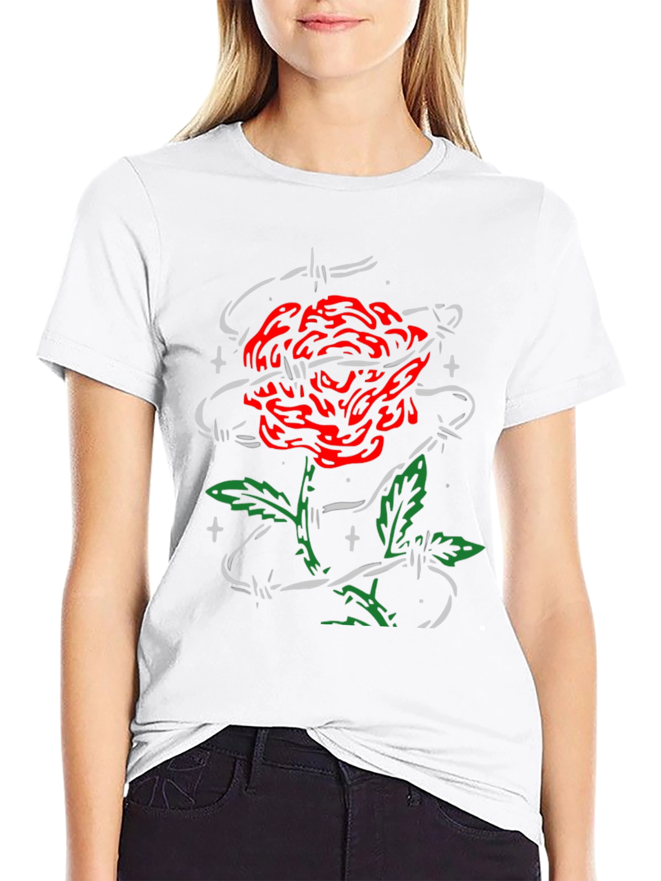 Rose and Barbed Wire Graphic Tee