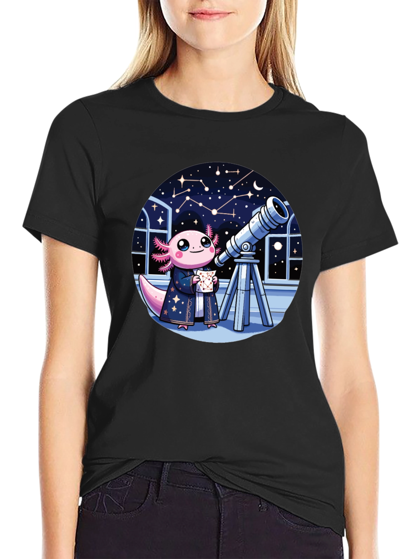 Axolotl Astronomer T-Shirt - Cute Space Tee