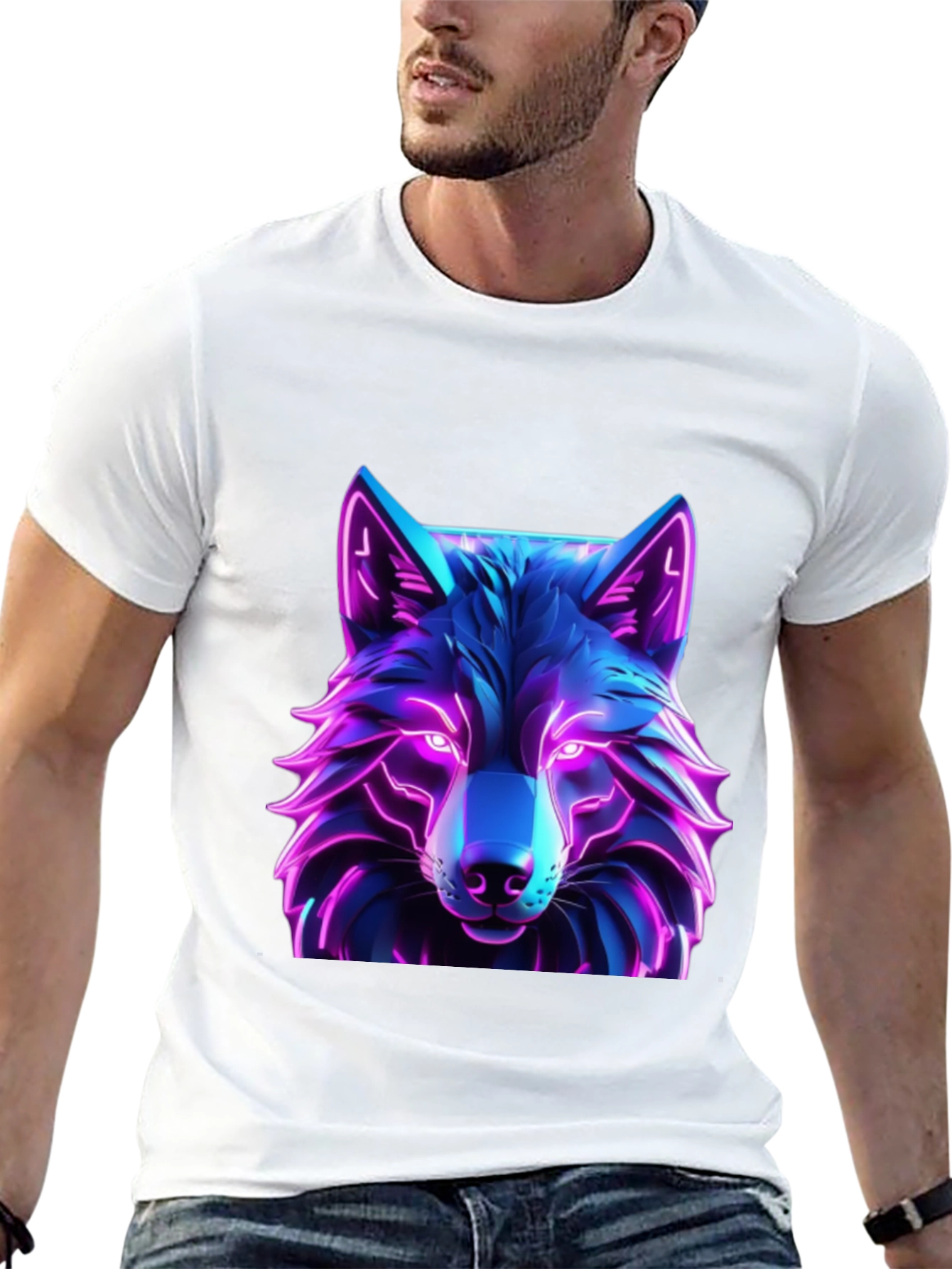 Neon Wolf Graphic Tee - Futuristic Design