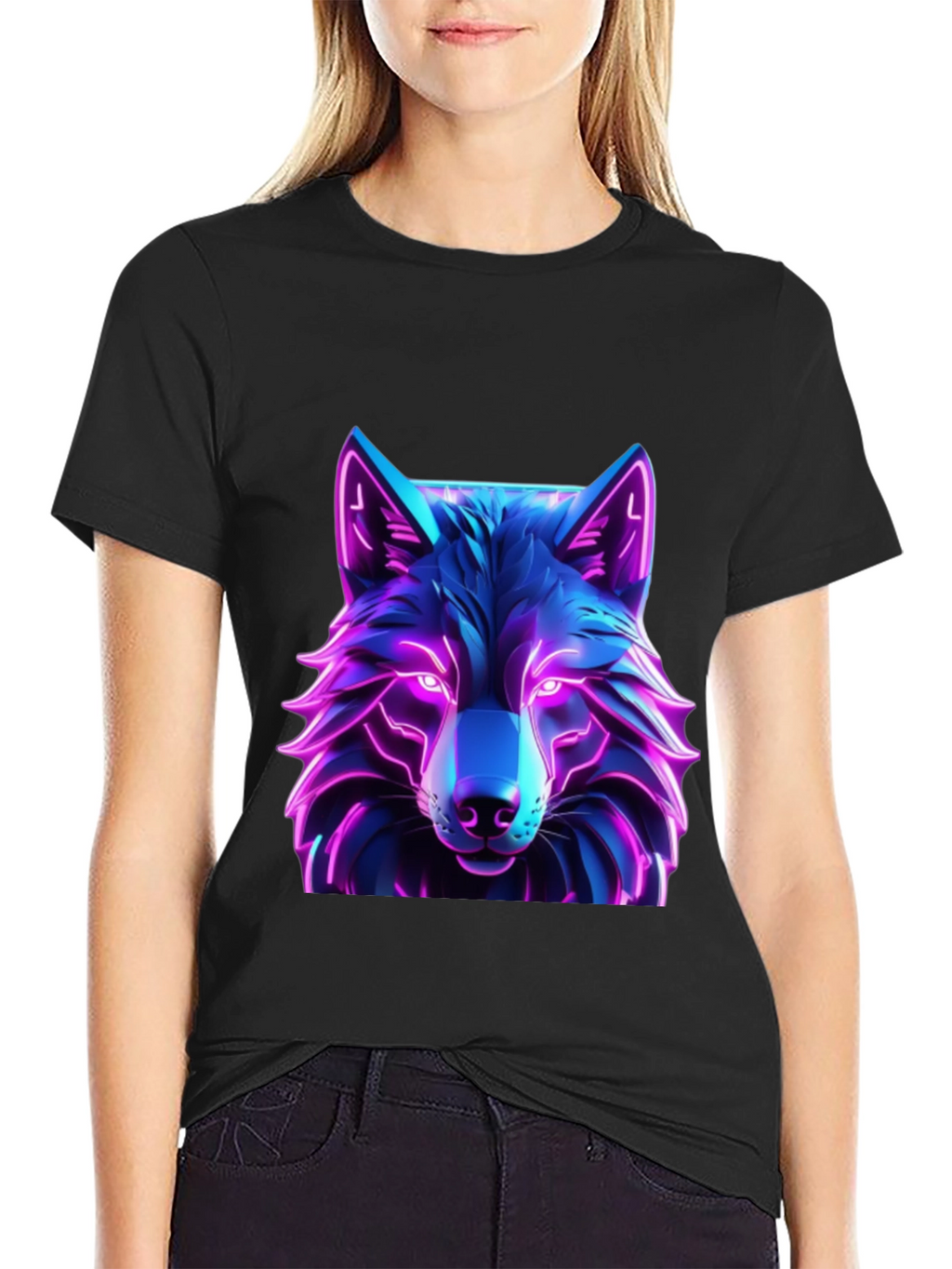 Neon Wolf Graphic Tee - Futuristic Design