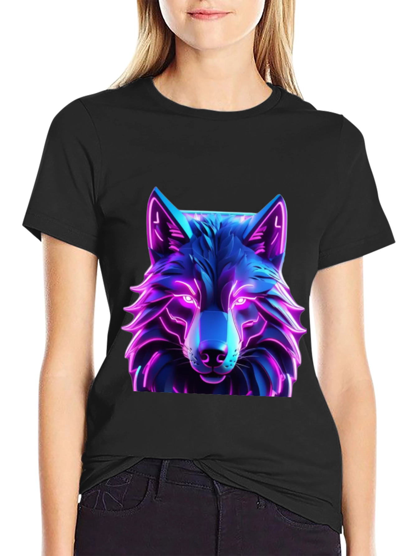 Neon Wolf Graphic Tee - Futuristic Design