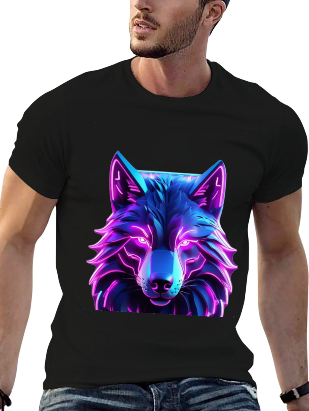 Neon Wolf Graphic Tee - Futuristic Design