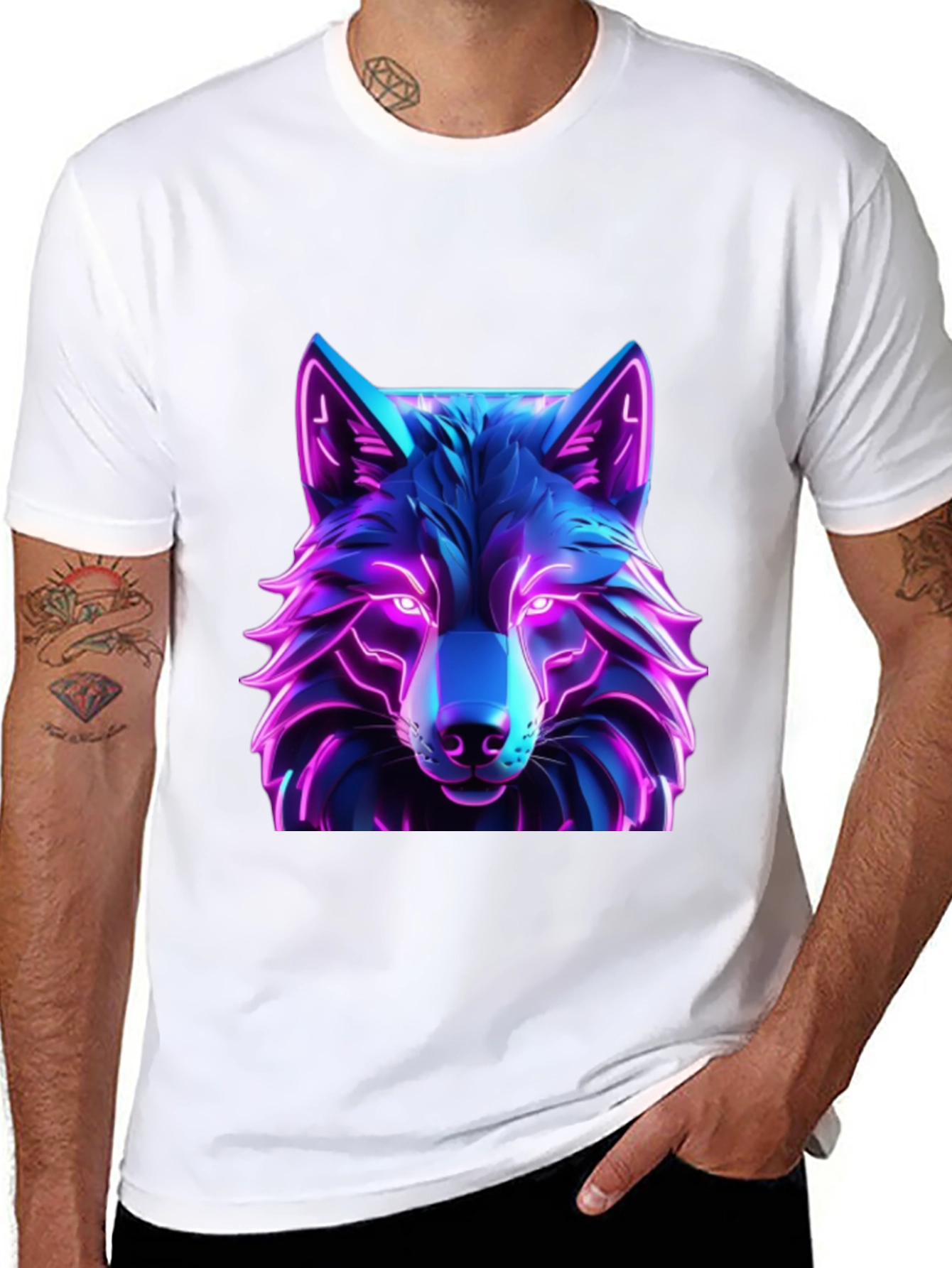 Neon Wolf Graphic Tee - Futuristic Design
