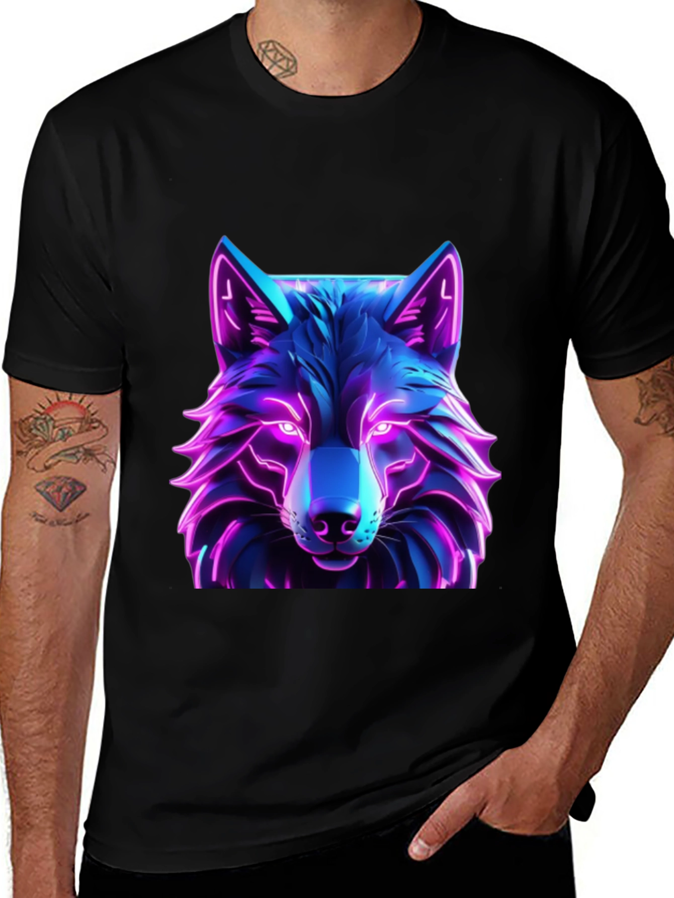 Neon Wolf Graphic Tee - Futuristic Design