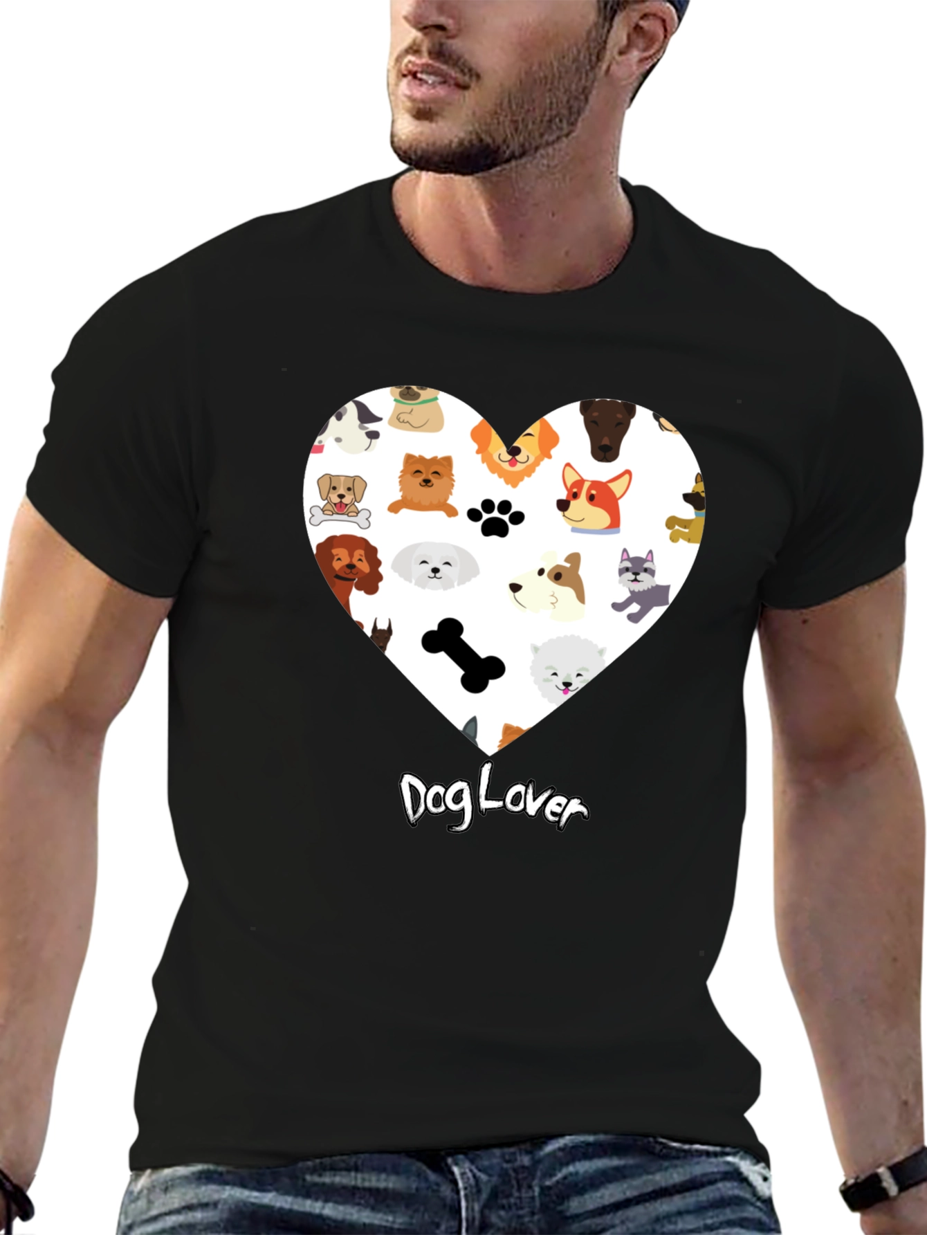 Dog Lover Graphic T-Shirt - Cute Dog Breed Heart Design