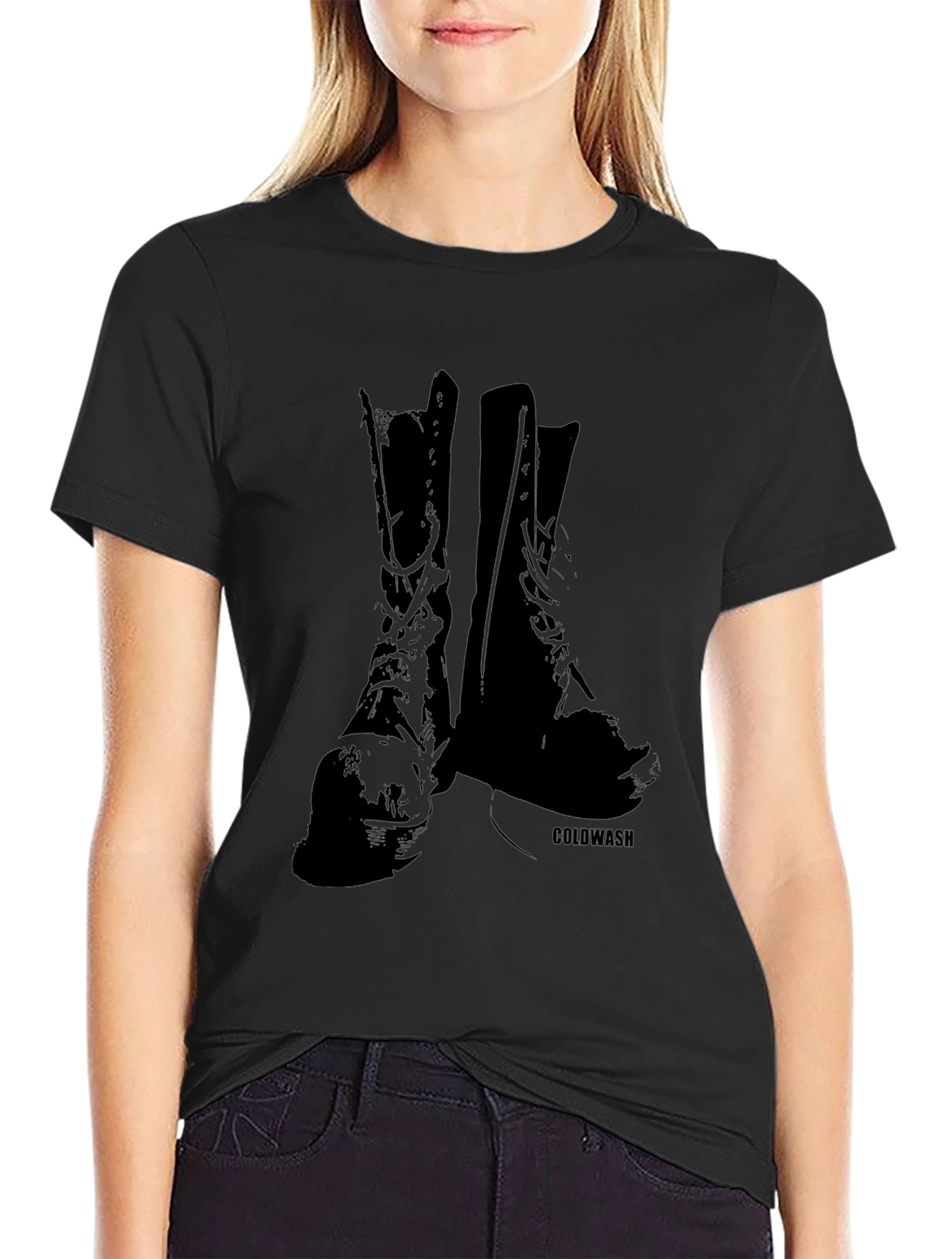 Vintage Boots Graphic Tee - Black Cotton T-Shirt