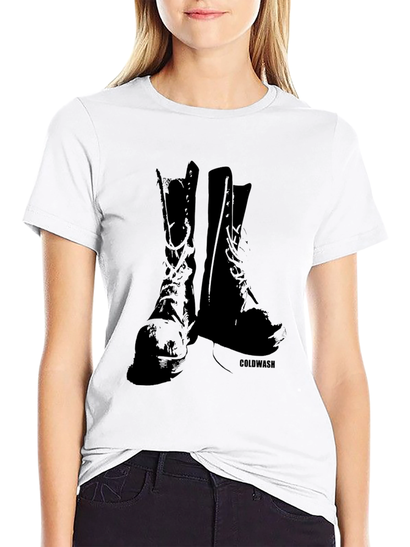 Vintage Boots Graphic Tee - Black Cotton T-Shirt