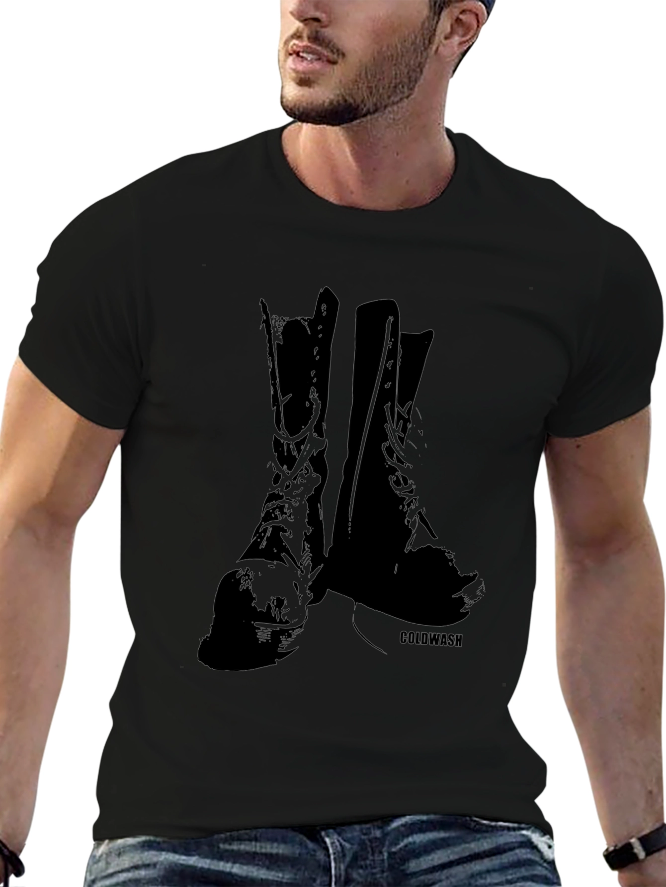 Vintage Boots Graphic Tee - Black Cotton T-Shirt