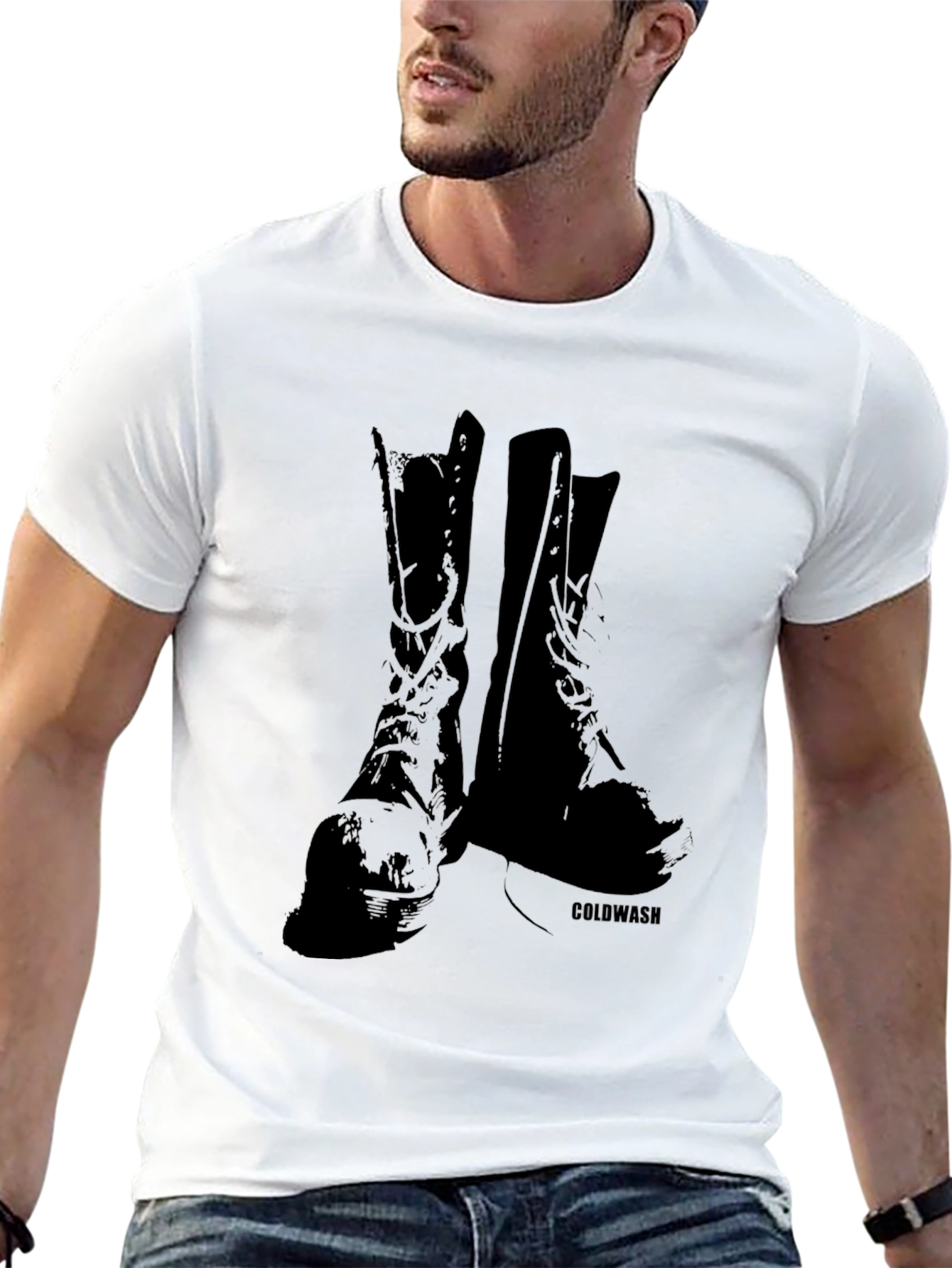 Vintage Boots Graphic Tee - Black Cotton T-Shirt