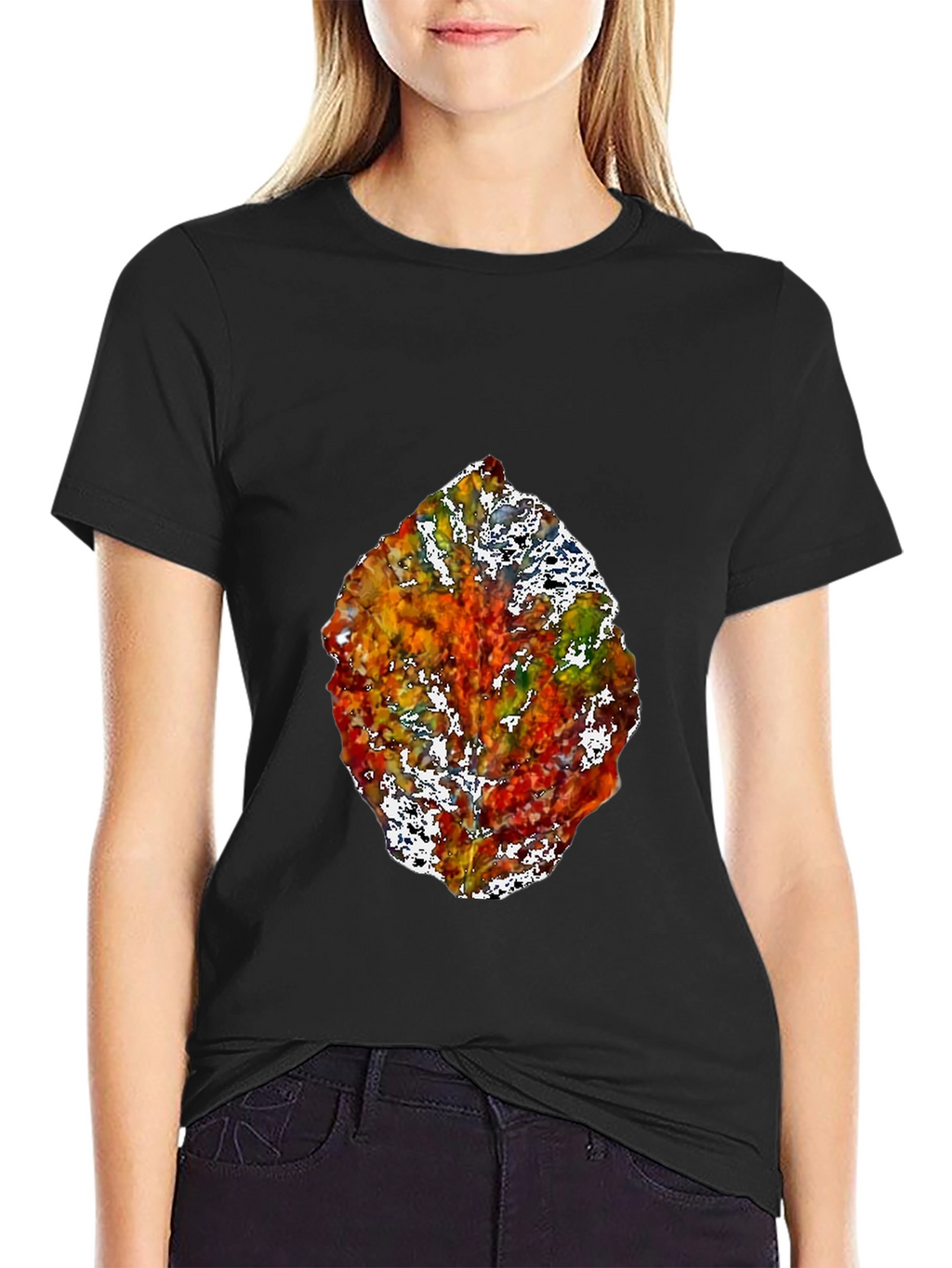 Abstract Leaf Graphic Black T-Shirt