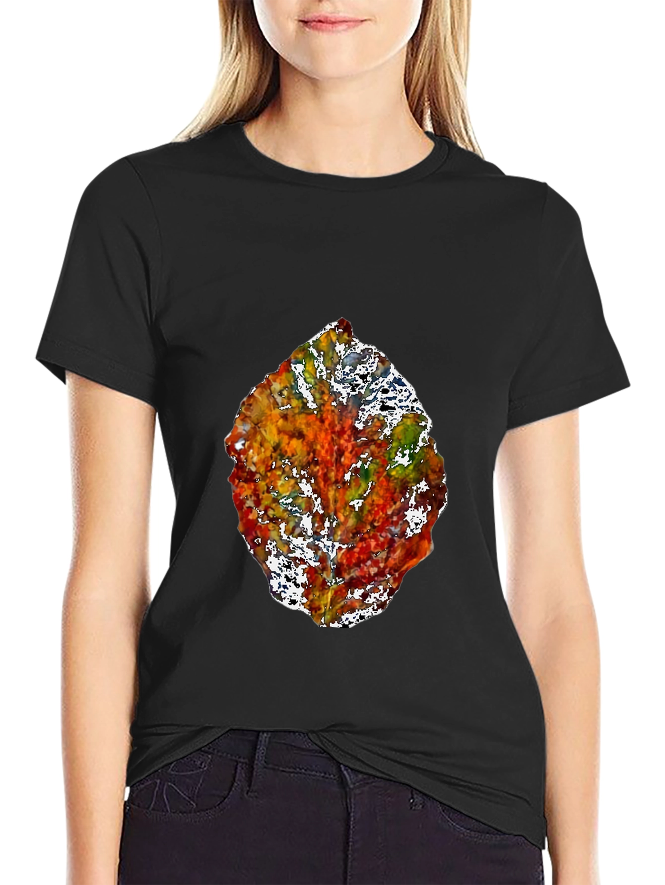 Abstract Leaf Graphic Black T-Shirt