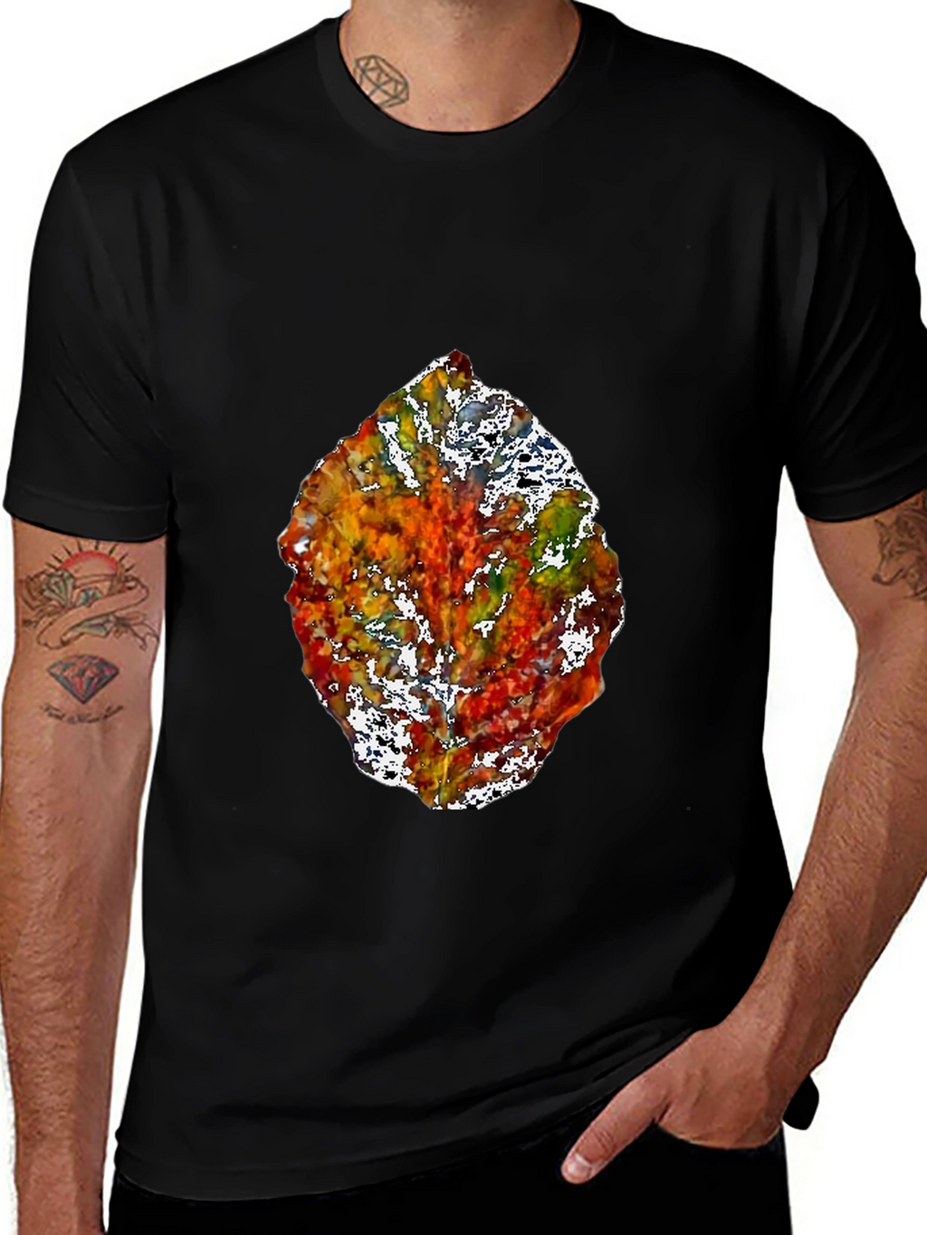 Abstract Leaf Graphic Black T-Shirt
