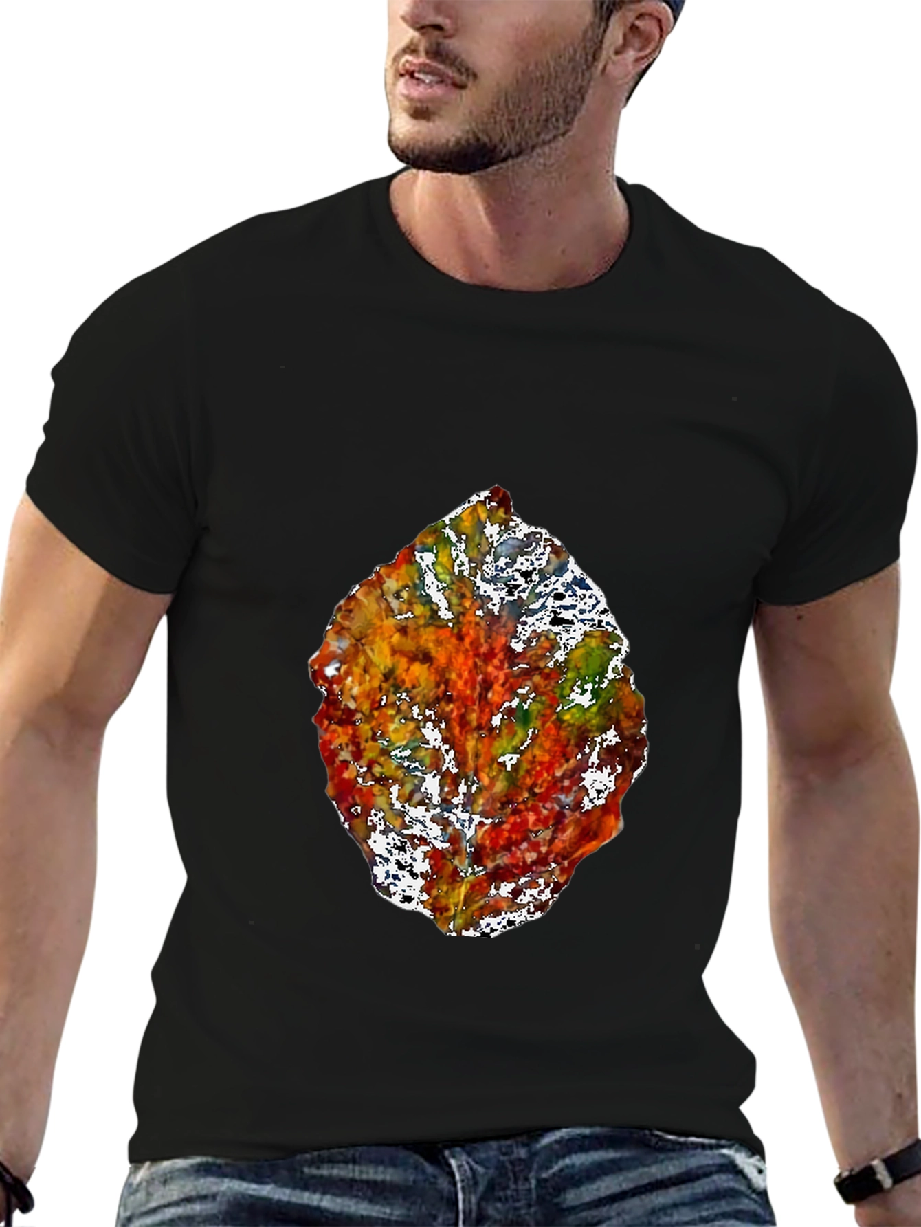Abstract Leaf Graphic Black T-Shirt