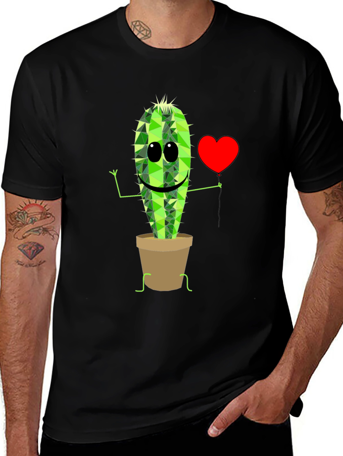 Cute Cactus in Pot Graphic T-Shirt - Black