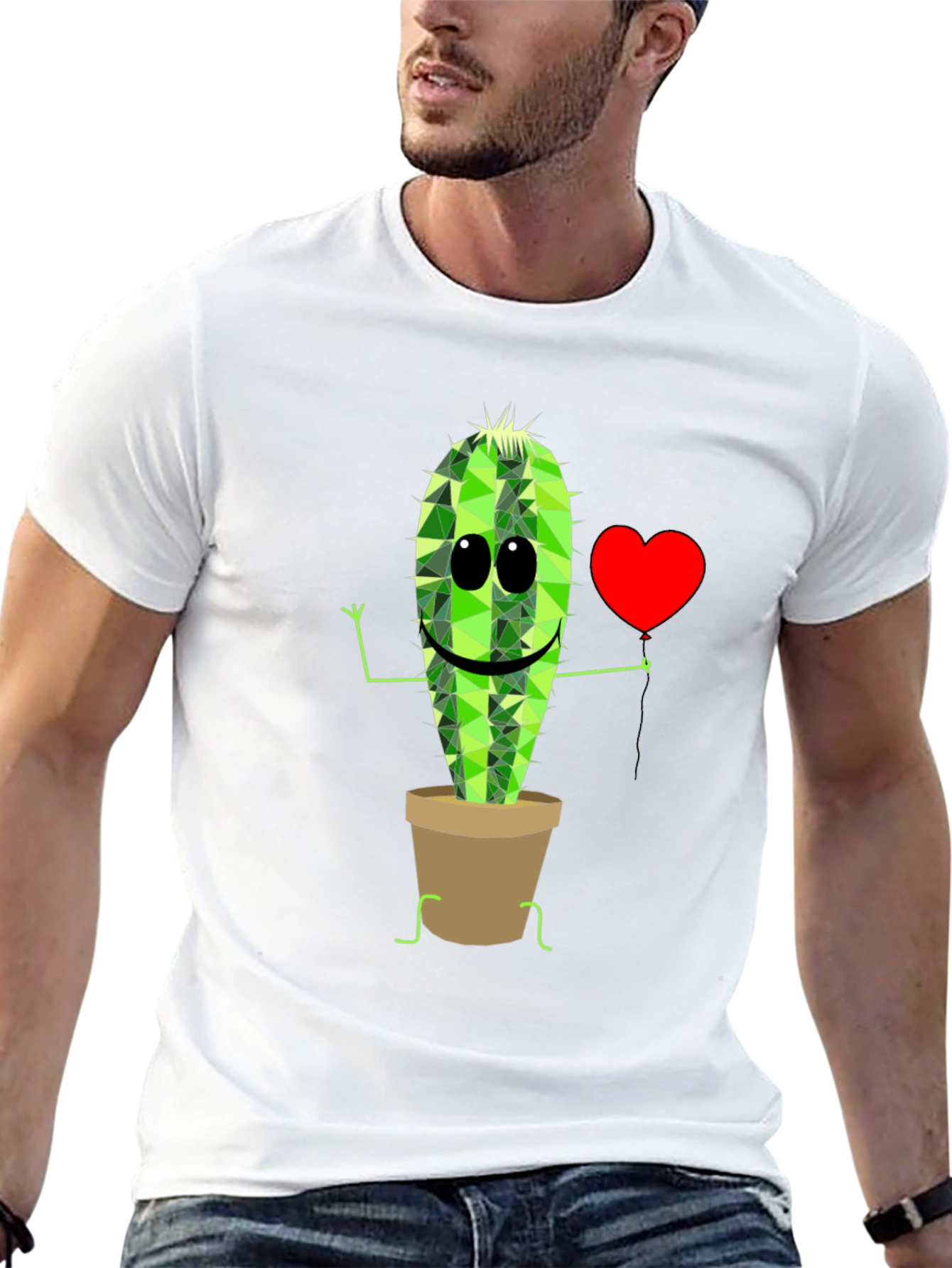 Cute Cactus in Pot Graphic T-Shirt - Black