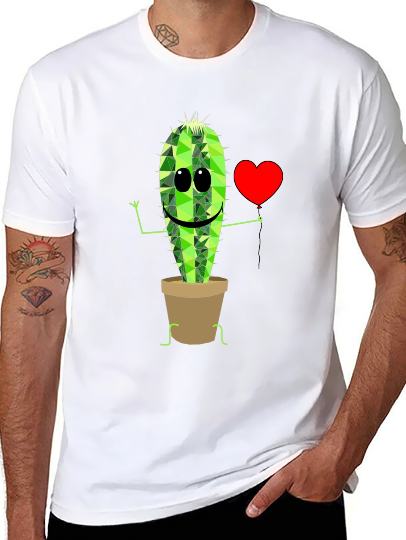 Cute Cactus in Pot Graphic T-Shirt - Black