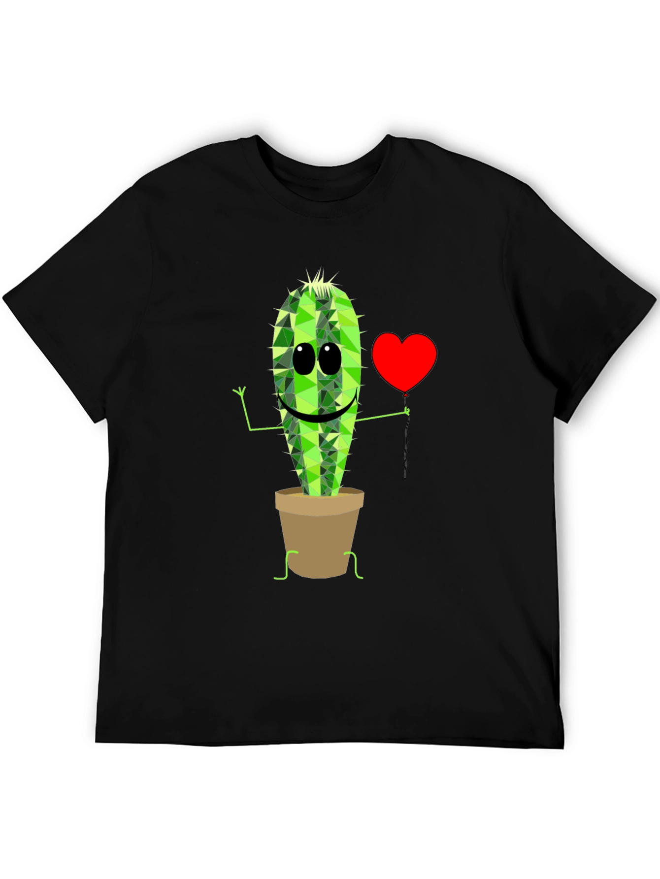 Cute Cactus in Pot Graphic T-Shirt - Black