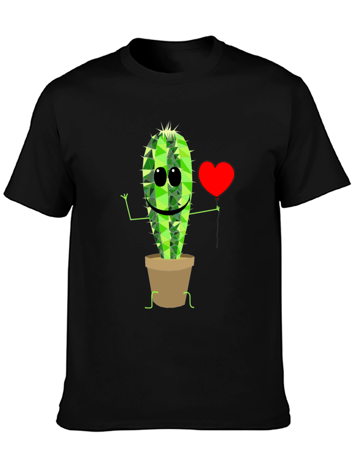 Cute Cactus in Pot Graphic T-Shirt - Black