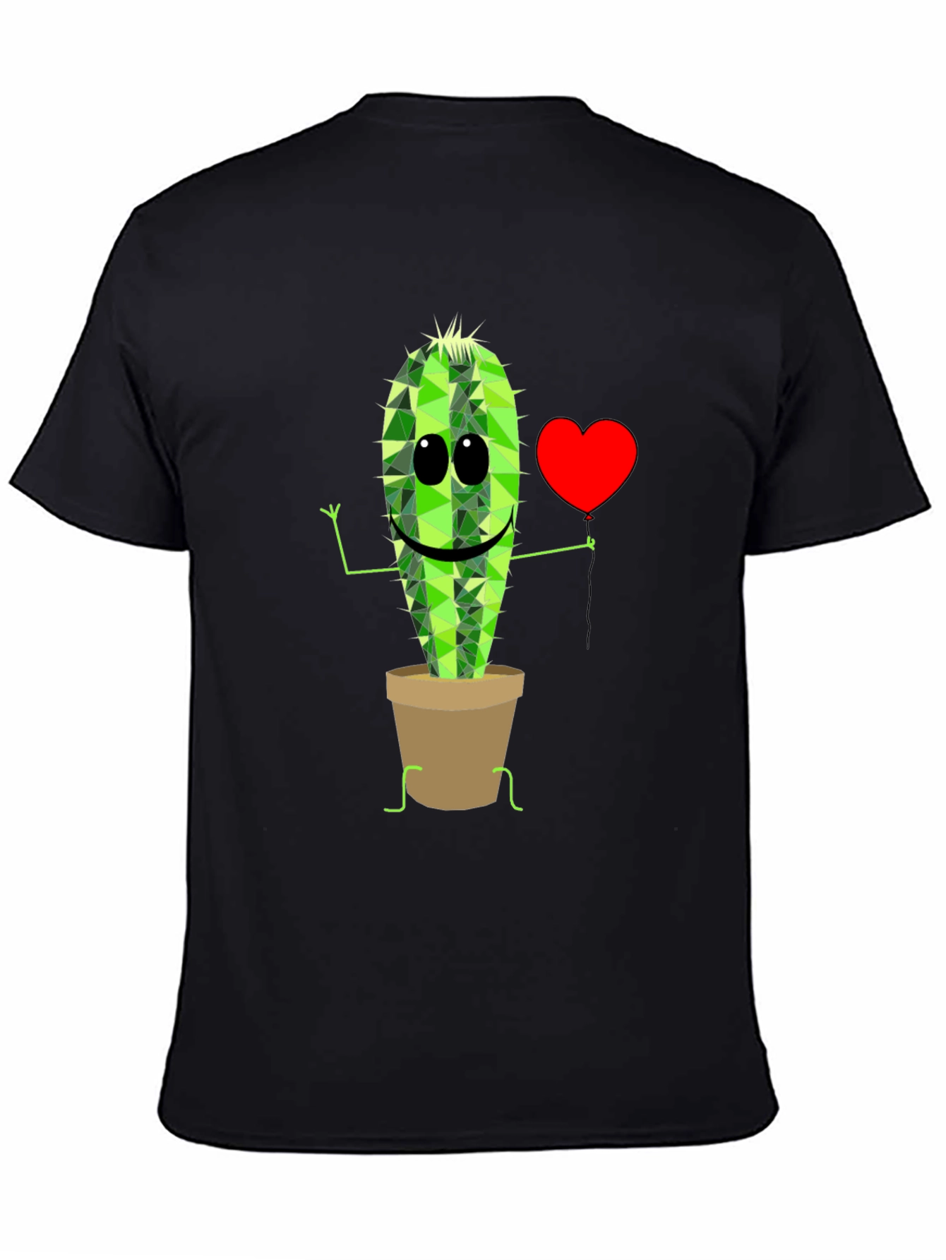 Cute Cactus in Pot Graphic T-Shirt - Black