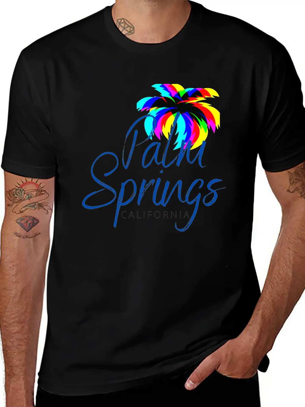 Palm Springs Neon Tree (Blue) Unisex Casual T-Shirt – Clean Design For Daily Comfort