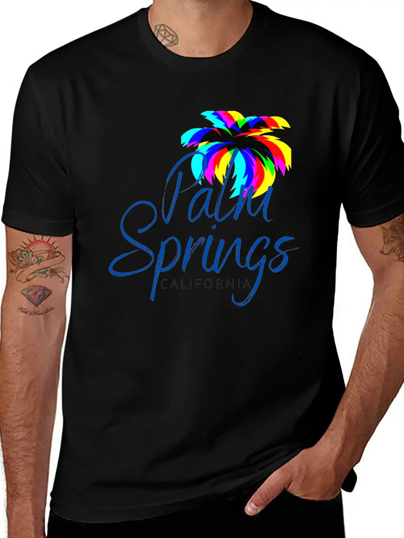 Palm Springs Neon Tree (Blue) Unisex Casual T-Shirt – Clean Design For Daily Comfort