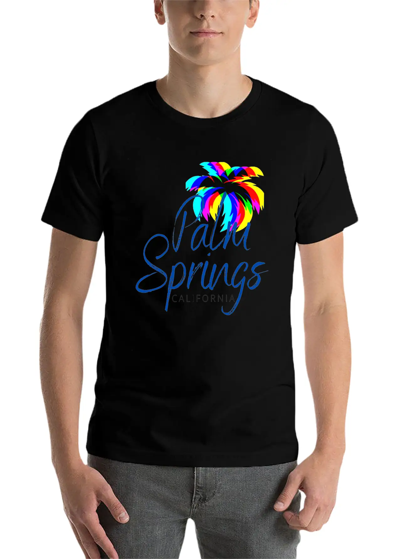 Palm Springs Neon Tree (Blue) Unisex Casual T-Shirt – Clean Design For Daily Comfort