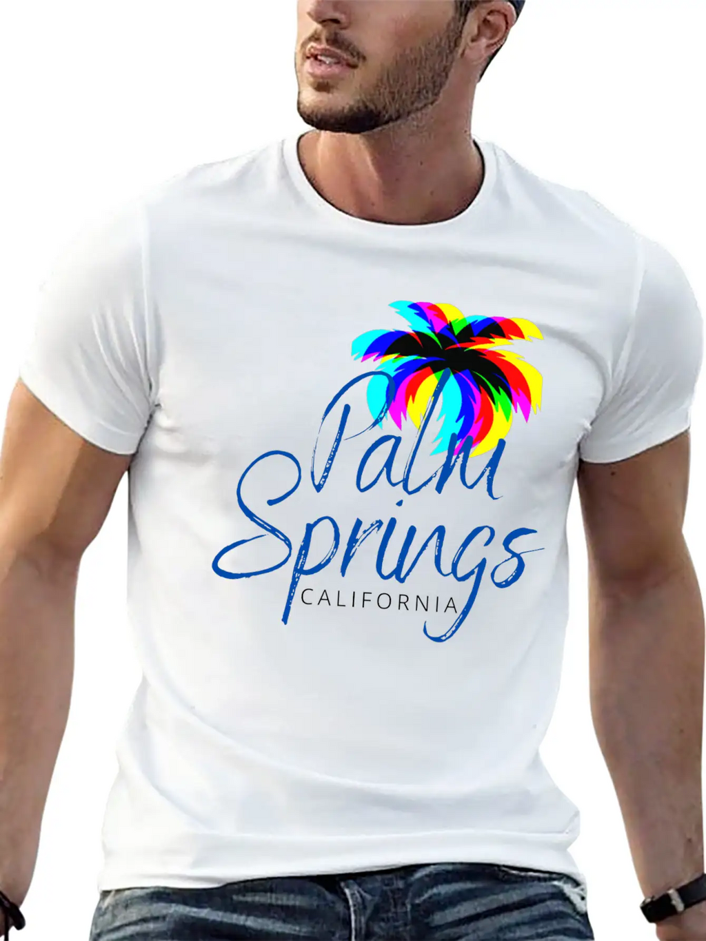 Palm Springs Neon Tree (Blue) Unisex Casual T-Shirt – Clean Design For Daily Comfort