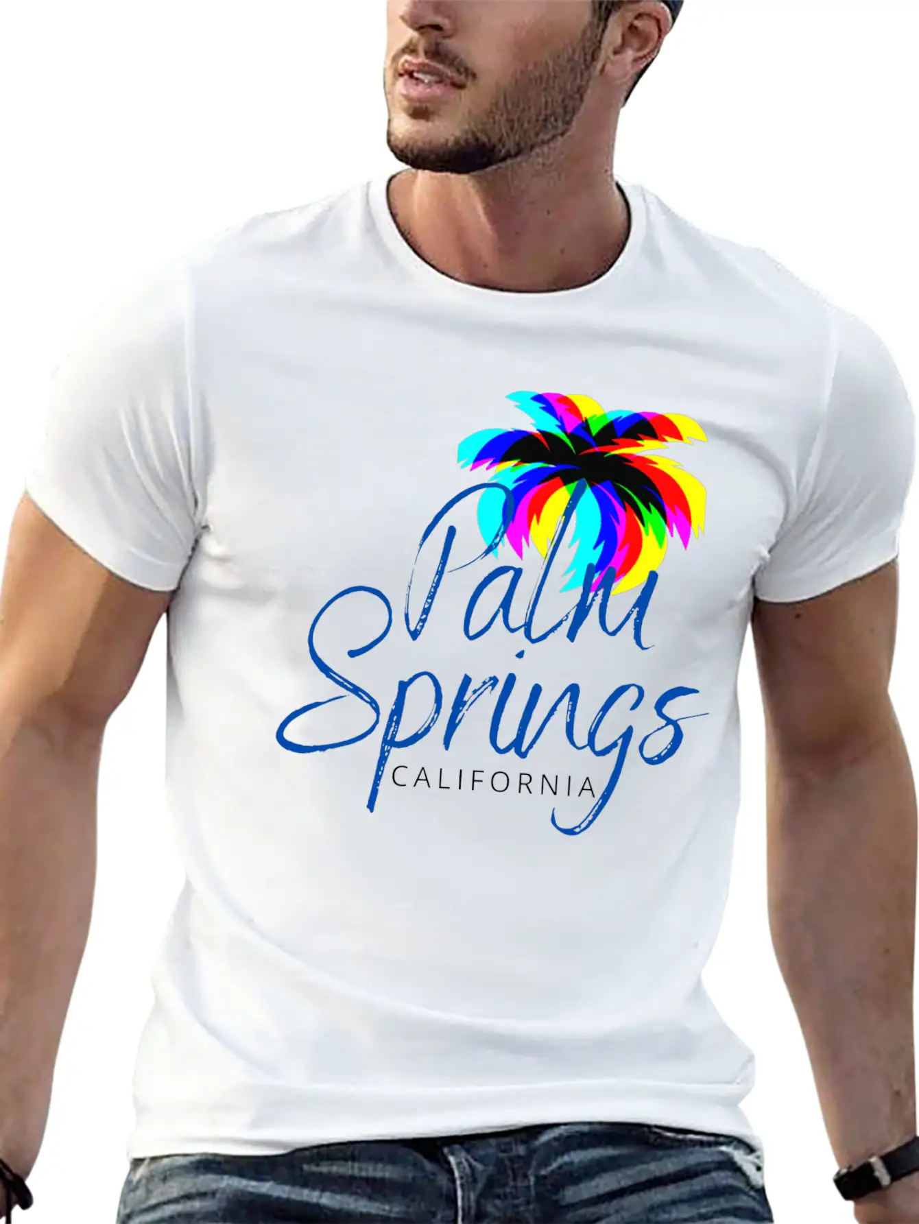 Palm Springs Neon Tree (Blue) Unisex Casual T-Shirt – Clean Design For Daily Comfort