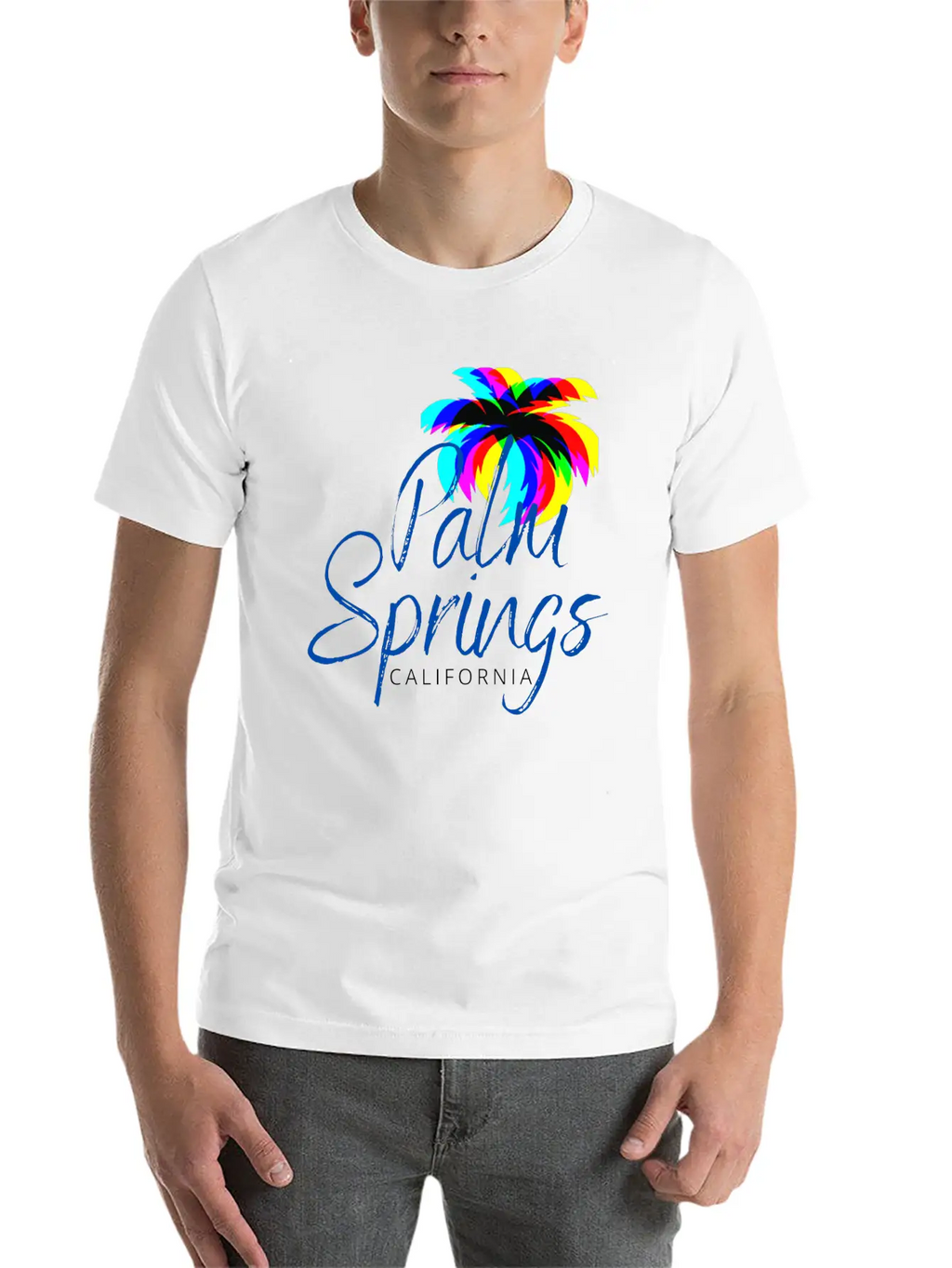Palm Springs Neon Tree (Blue) Unisex Casual T-Shirt – Clean Design For Daily Comfort