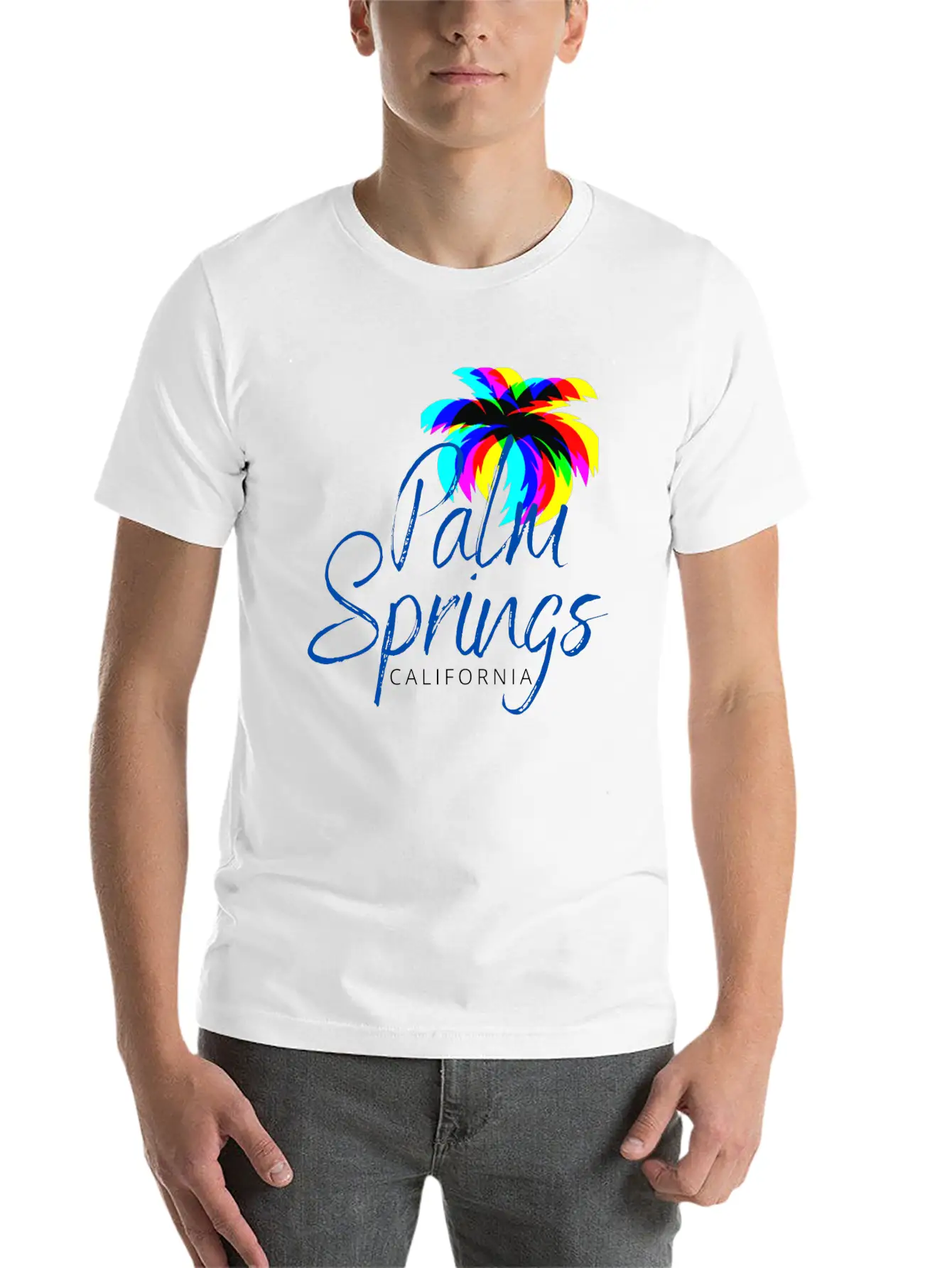 Palm Springs Neon Tree (Blue) Unisex Casual T-Shirt – Clean Design For Daily Comfort