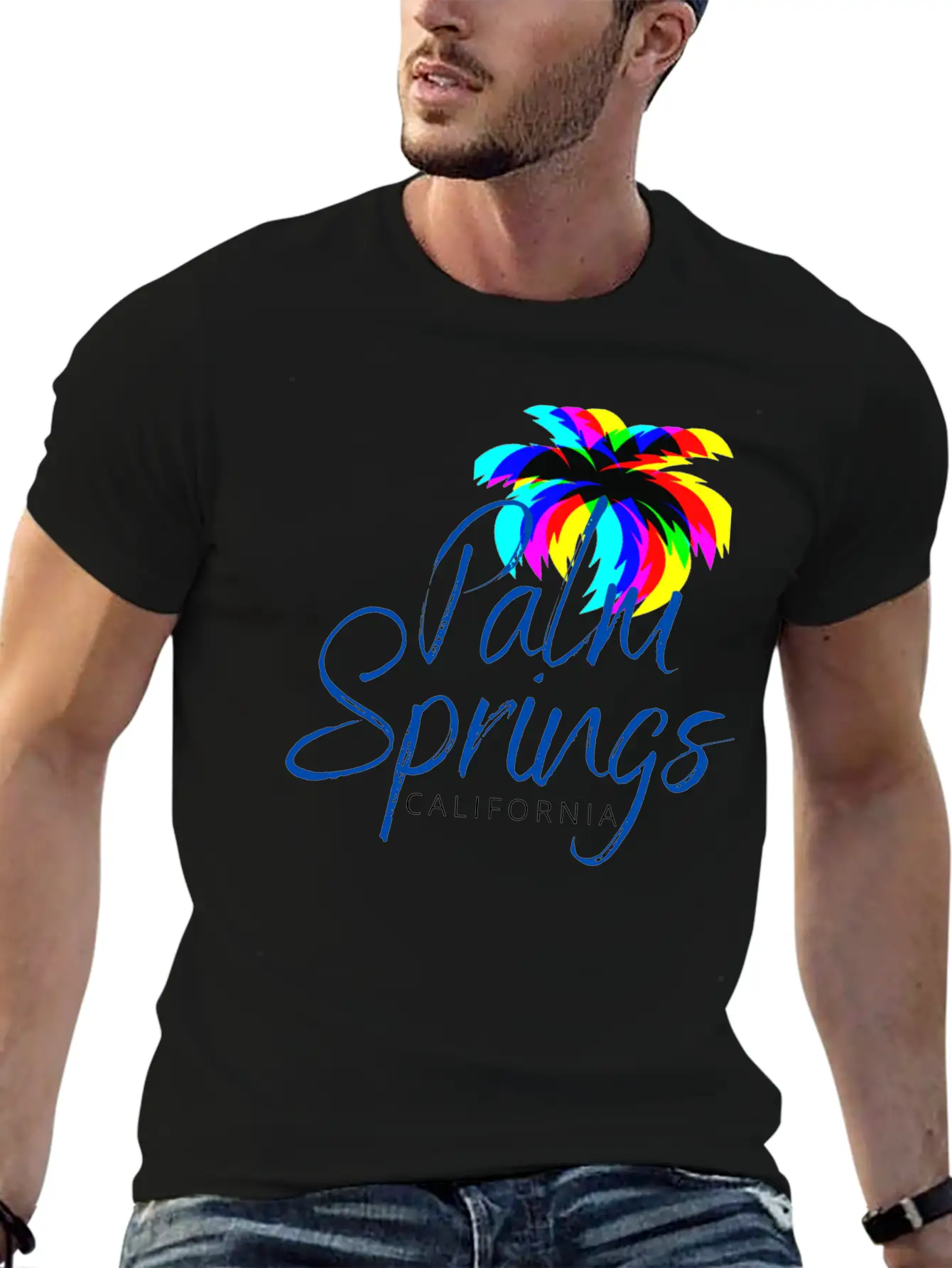 Palm Springs Neon Tree (Blue) Unisex Casual T-Shirt – Clean Design For Daily Comfort