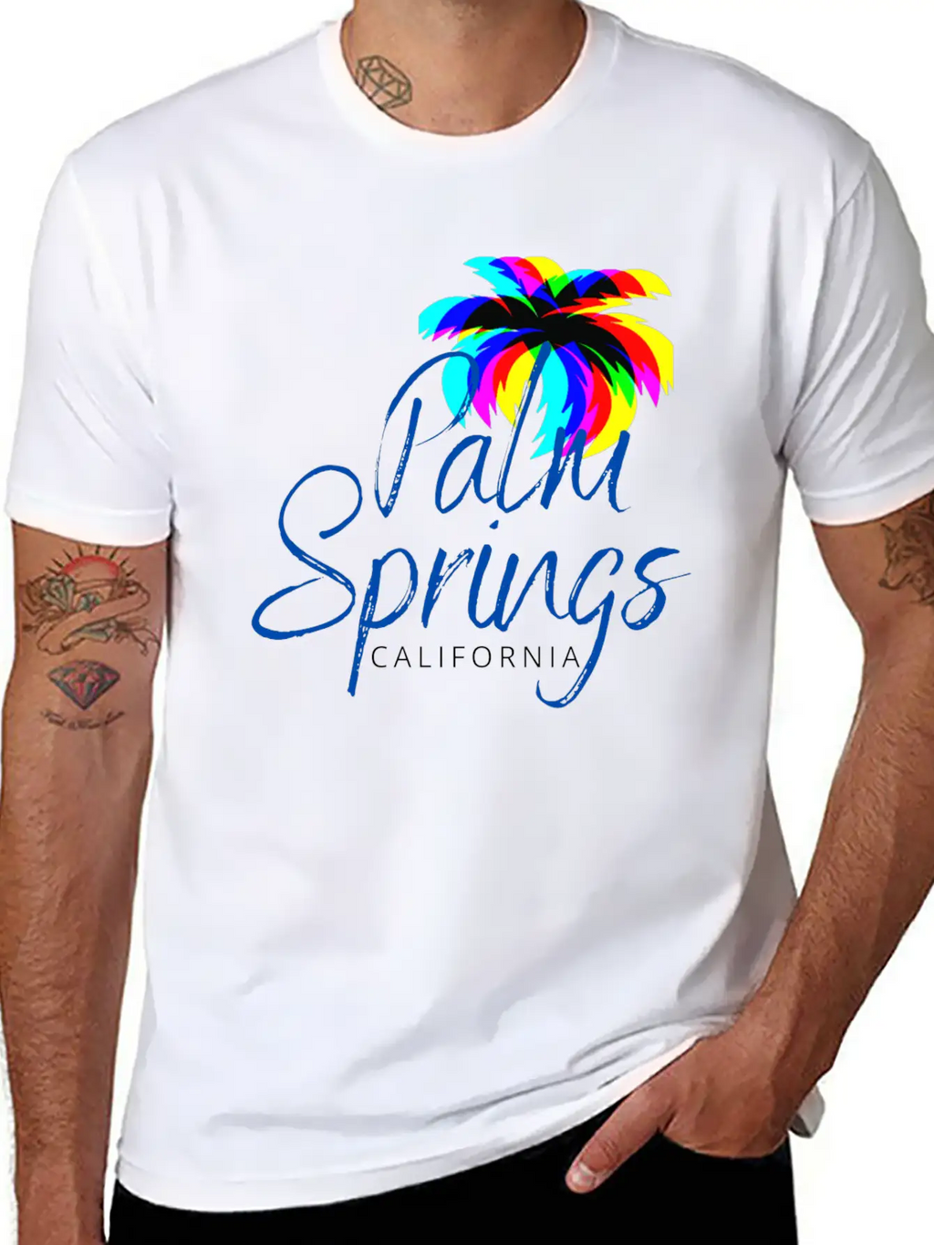 Palm Springs Neon Tree (Blue) Unisex Casual T-Shirt – Clean Design For Daily Comfort
