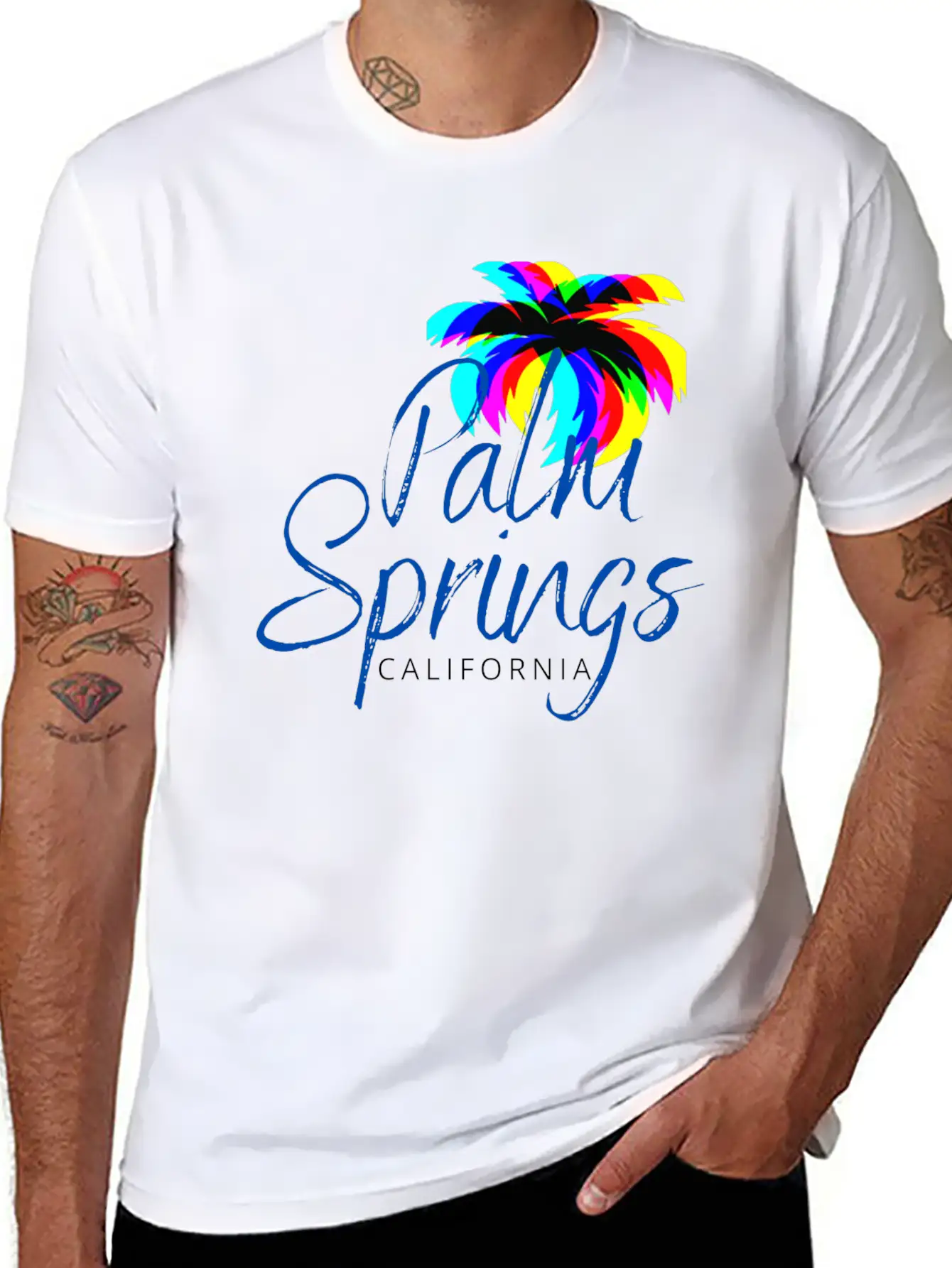 Palm Springs Neon Tree (Blue) Unisex Casual T-Shirt – Clean Design For Daily Comfort