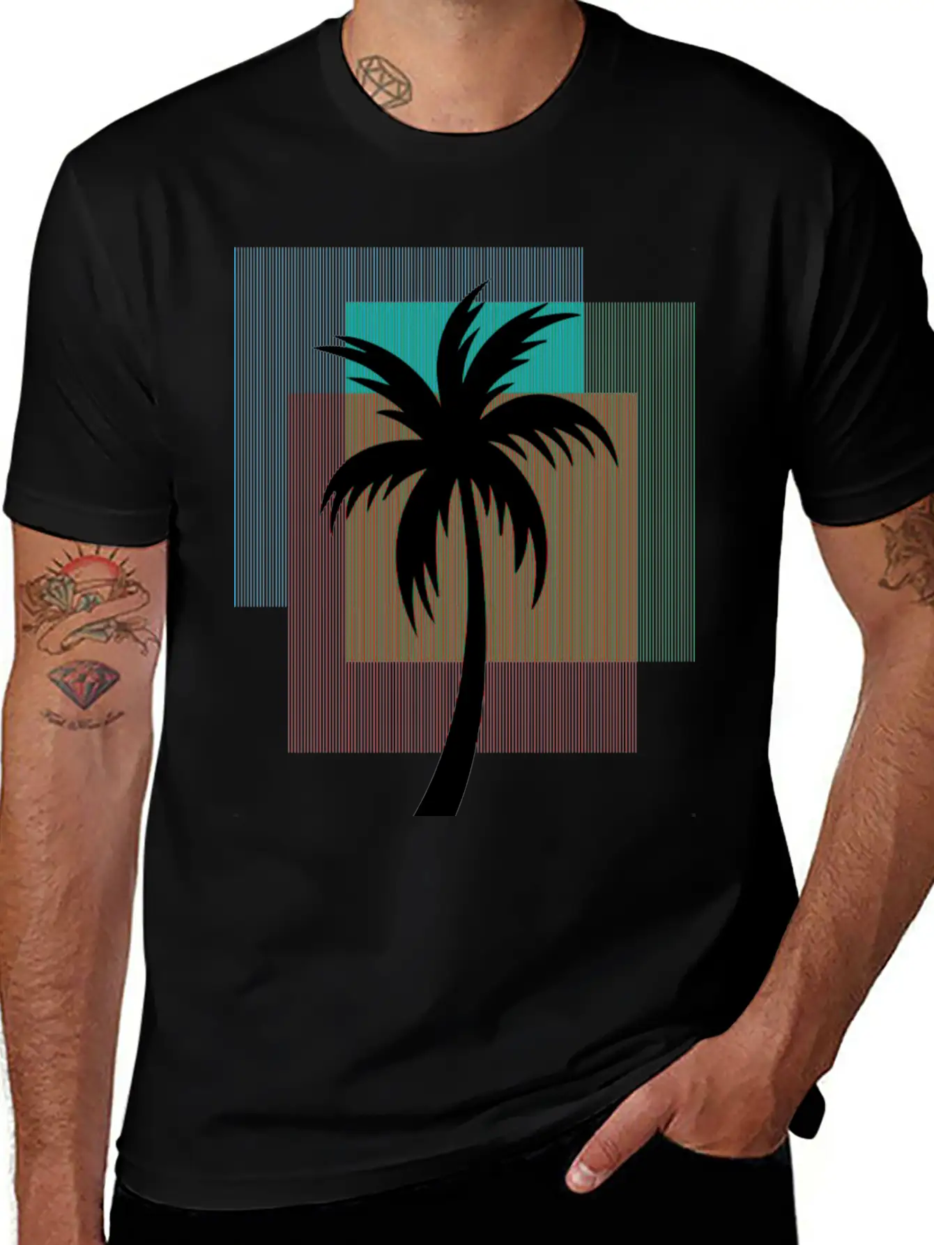 Palm Tree In Colorful Geometric Shapes Casual Graphic T-Shirt – Simple And Comfortable Daily Wear