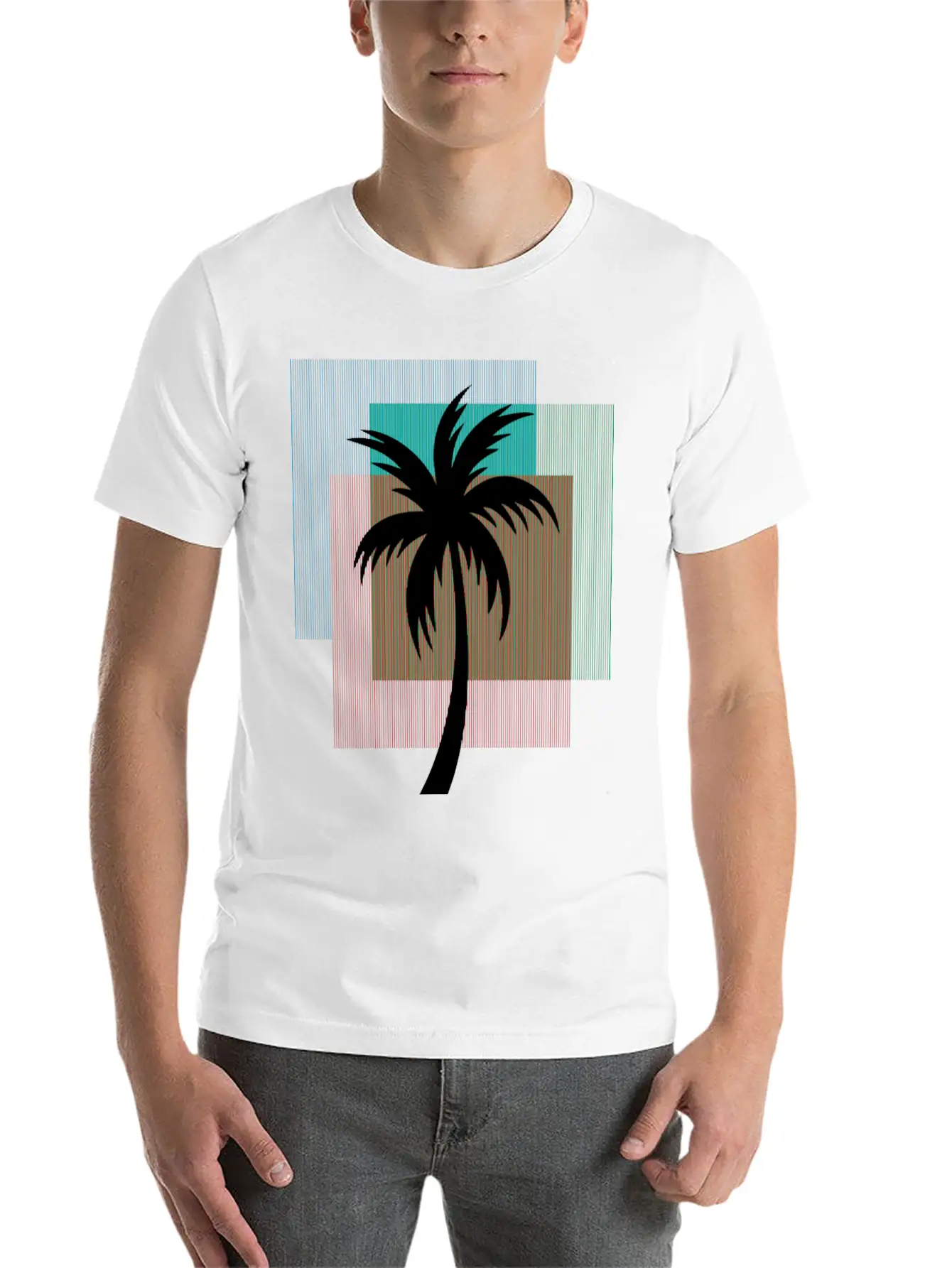 Palm Tree In Colorful Geometric Shapes Casual Graphic T-Shirt – Simple And Comfortable Daily Wear