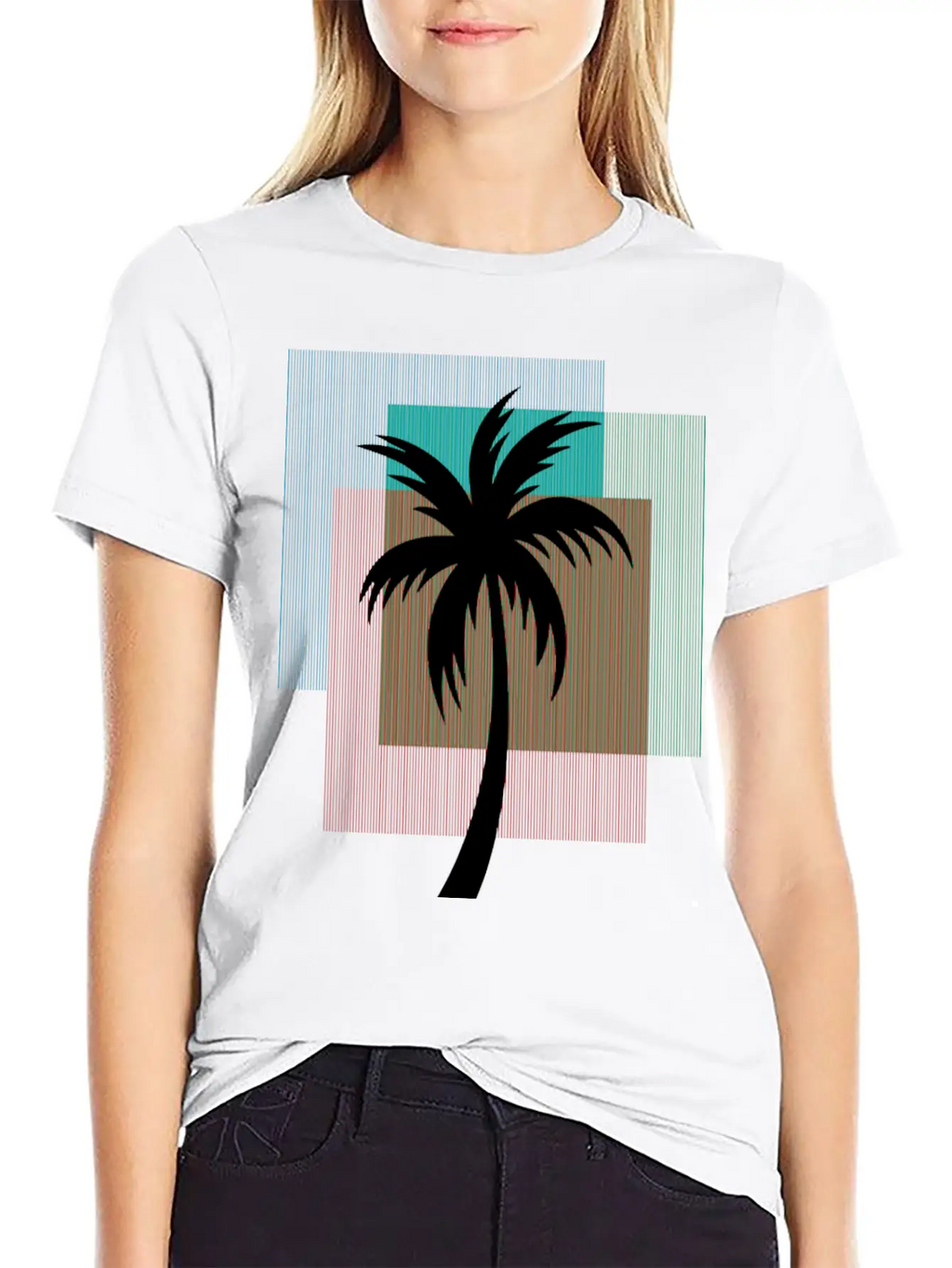 Palm Tree In Colorful Geometric Shapes Casual Graphic T-Shirt – Simple And Comfortable Daily Wear