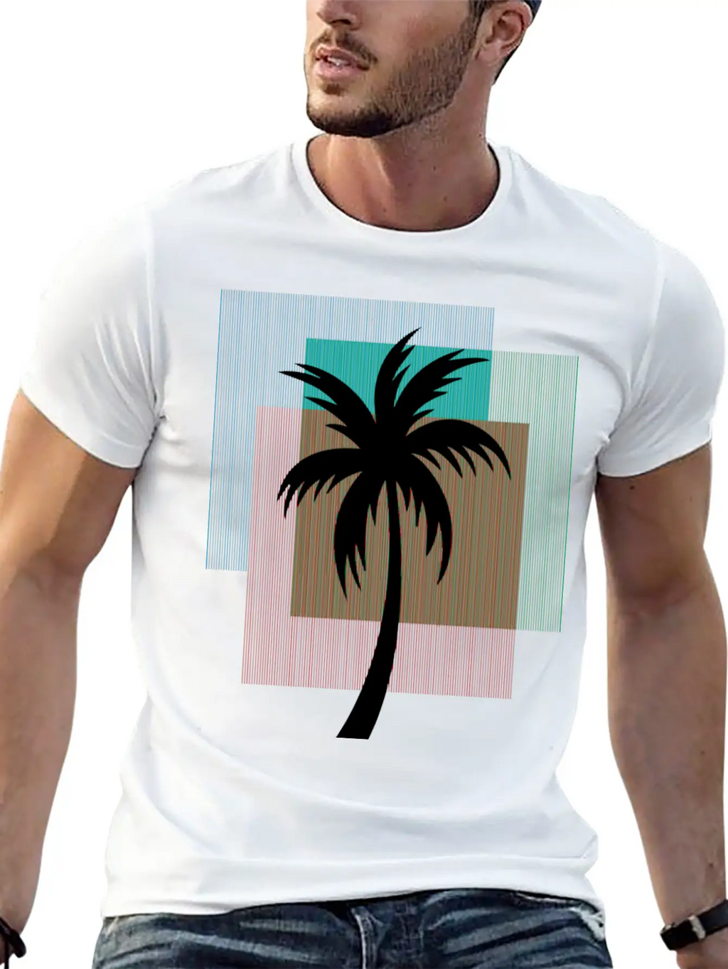 Palm Tree In Colorful Geometric Shapes Casual Graphic T-Shirt – Simple And Comfortable Daily Wear